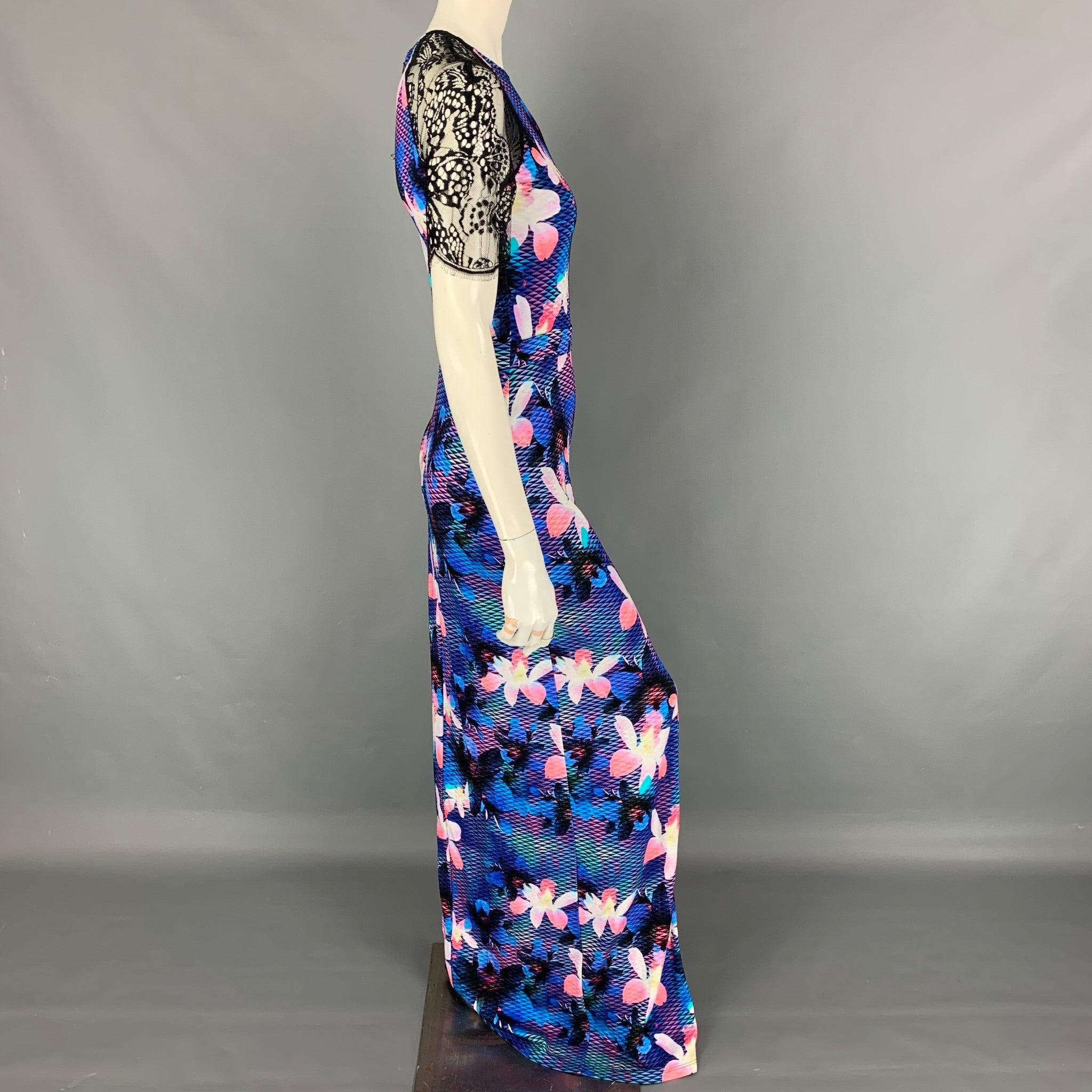 MATTHEW WILLIAMSON Size 8 Multi-Color Viscose Lace Floral Dress In Good Condition For Sale In San Francisco, CA