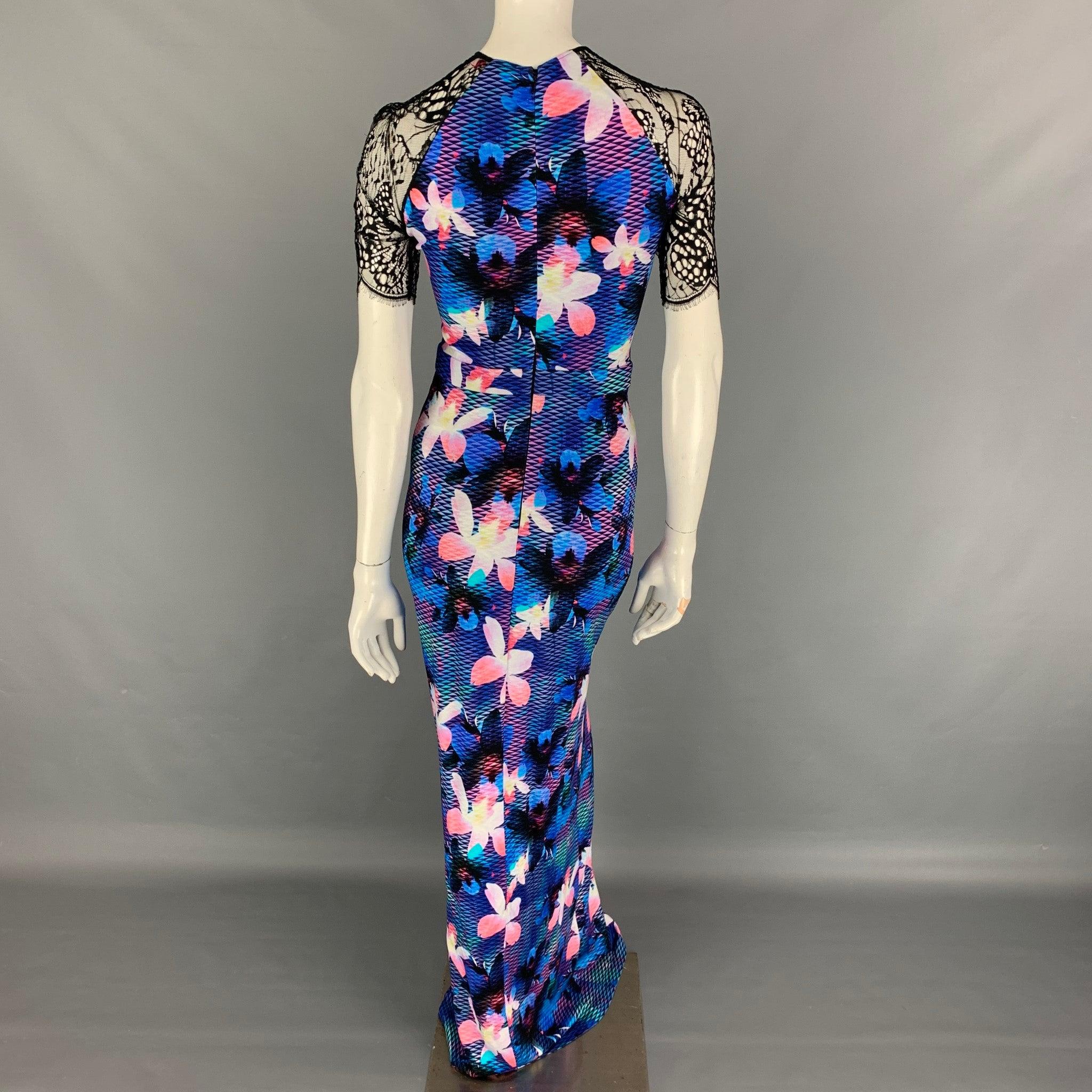 Women's MATTHEW WILLIAMSON Size 8 Multi-Color Viscose Lace Floral Dress For Sale