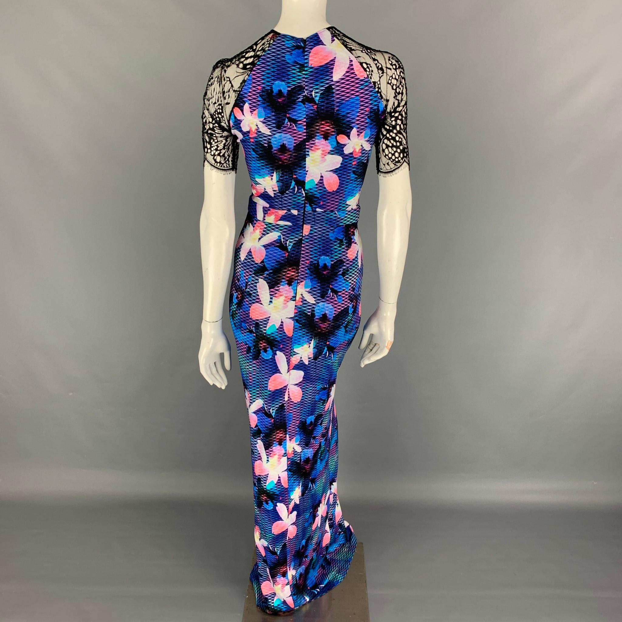 MATTHEW WILLIAMSON Size 8 Multi-Color Viscose Lace Floral Dress In Good Condition In San Francisco, CA