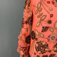 MATTHEW WILLIAMSON Size 8 Orange Multi-Color Polyester Beaded Long Sleeve Dress