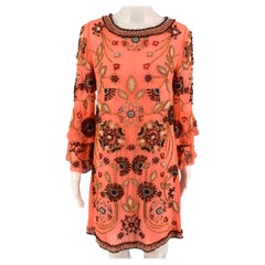 MATTHEW WILLIAMSON - Robe à manches longues en polyester perlé multicolore orange, taille 8