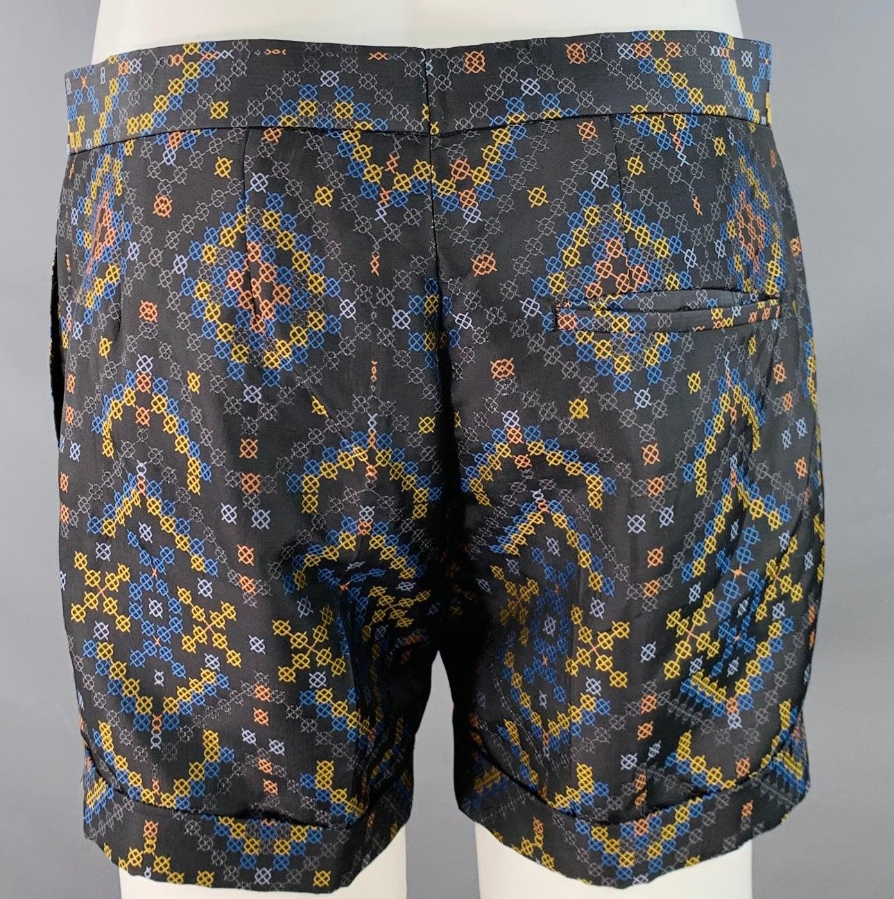 MATTHEW WILLIAMSON Größe S Schwarz Mehrfarbig Texturiertes Polyester Seide Shorts Anzug im Angebot 1