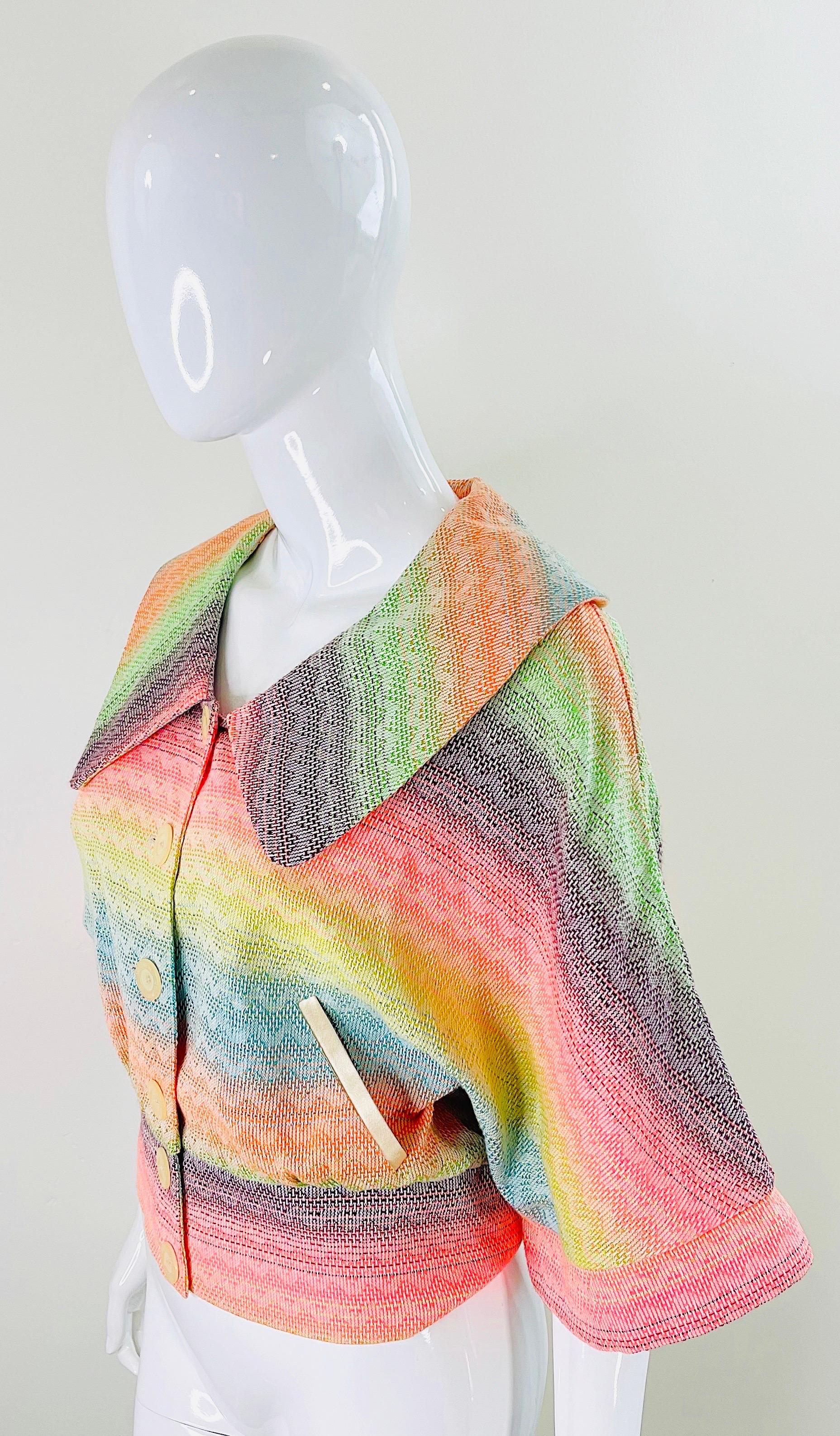 Matthew Williamson Spring 2002 Sz 8 Colorful Rainbow Striped 3/4 Sleeves Jacket  For Sale 6
