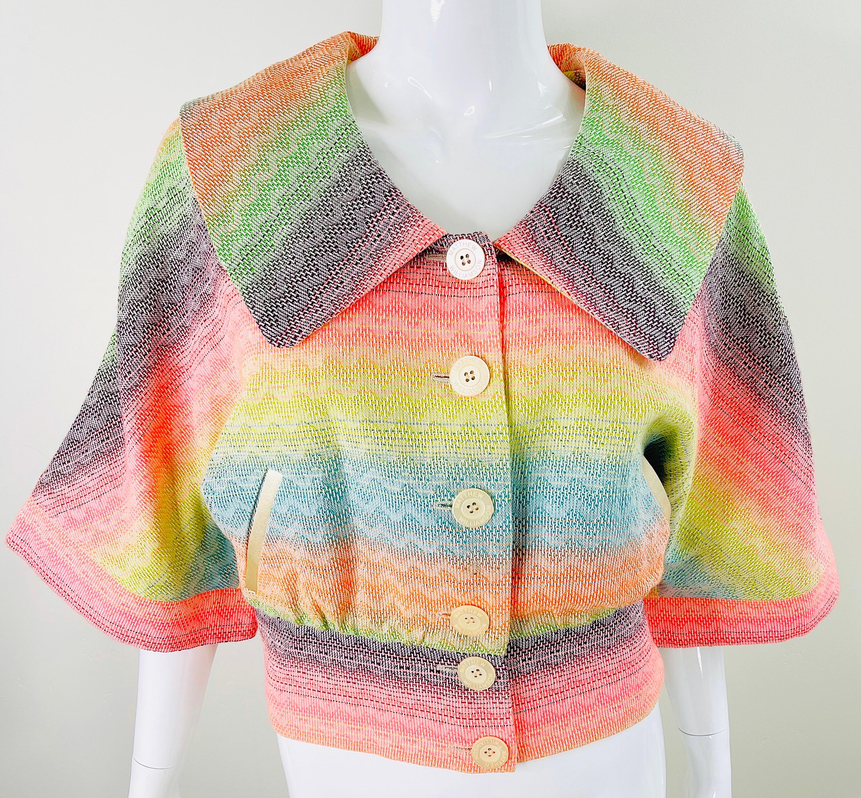 Matthew Williamson Spring 2002 Sz 8 Colorful Rainbow Striped 3/4 Sleeves Jacket  For Sale 7