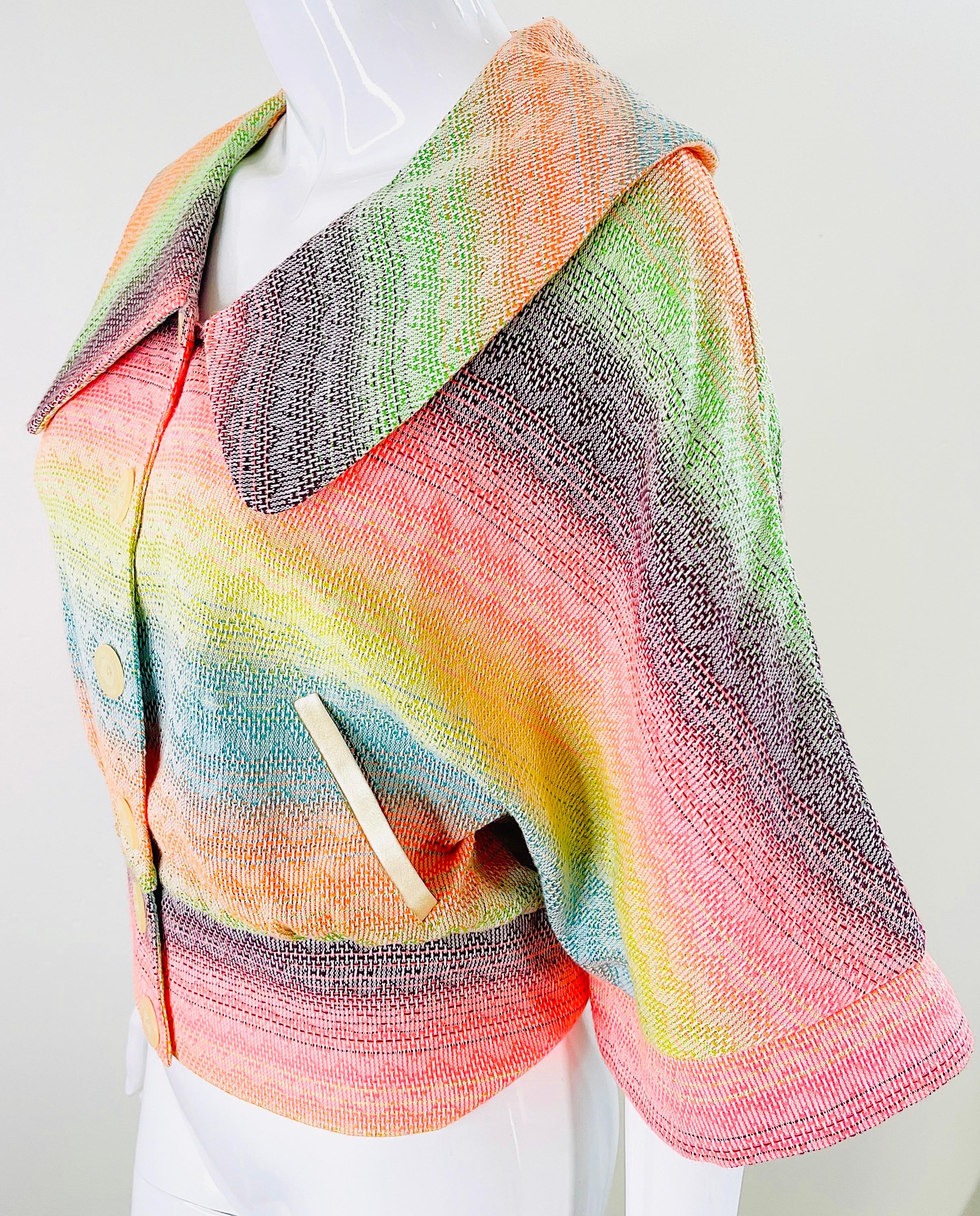 Matthew Williamson Spring 2002 Sz 8 Colorful Rainbow Striped 3/4 Sleeves Jacket  For Sale 8
