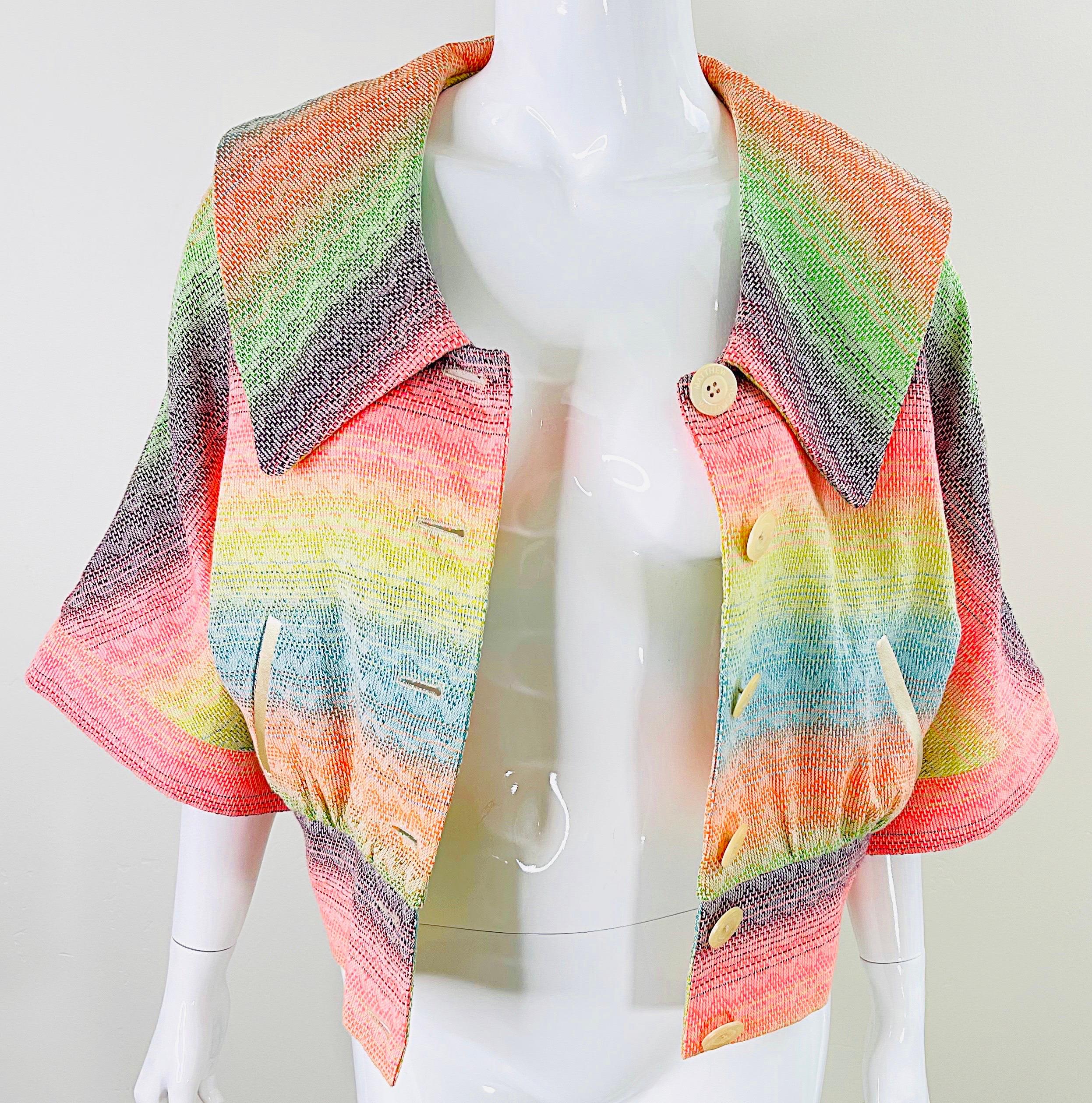 Matthew Williamson Spring 2002 Sz 8 Colorful Rainbow Striped 3/4 Sleeves Jacket  For Sale 10