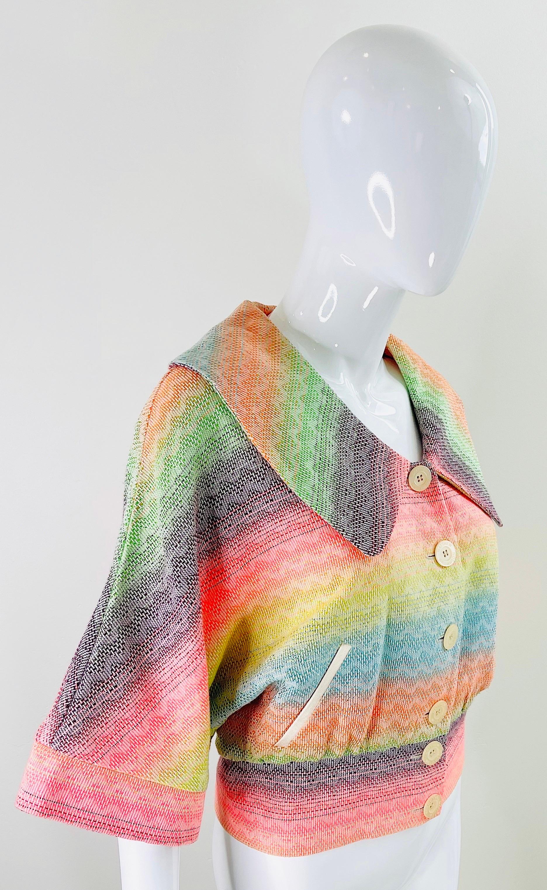Matthew Williamson Spring 2002 Sz 8 Colorful Rainbow Striped 3/4 Sleeves Jacket  For Sale 11