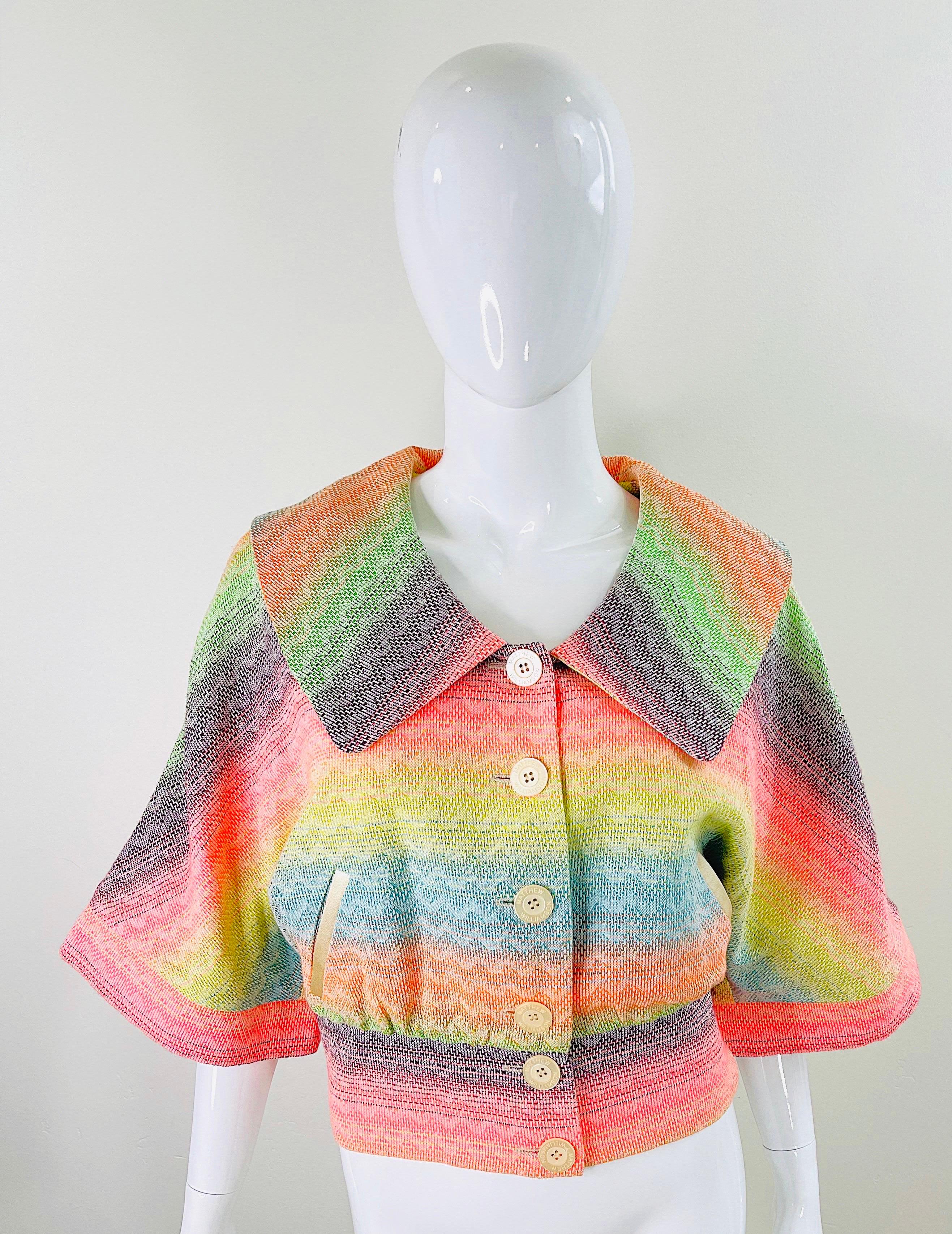 Matthew Williamson Spring 2002 Sz 8 Colorful Rainbow Striped 3/4 Sleeves Jacket  For Sale 12