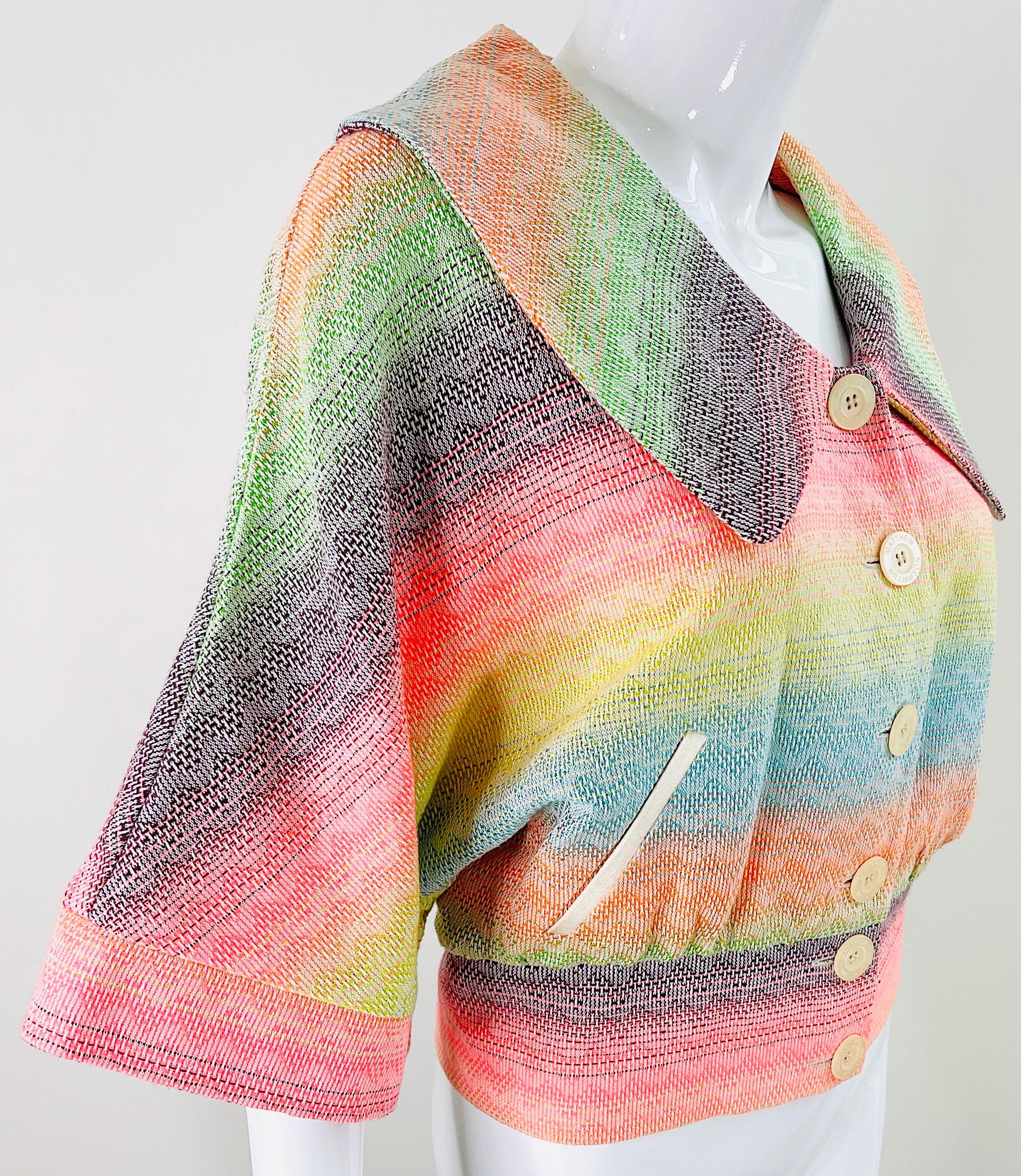 Matthew Williamson Spring 2002 Sz 8 Colorful Rainbow Striped 3/4 Sleeves Jacket  For Sale 2