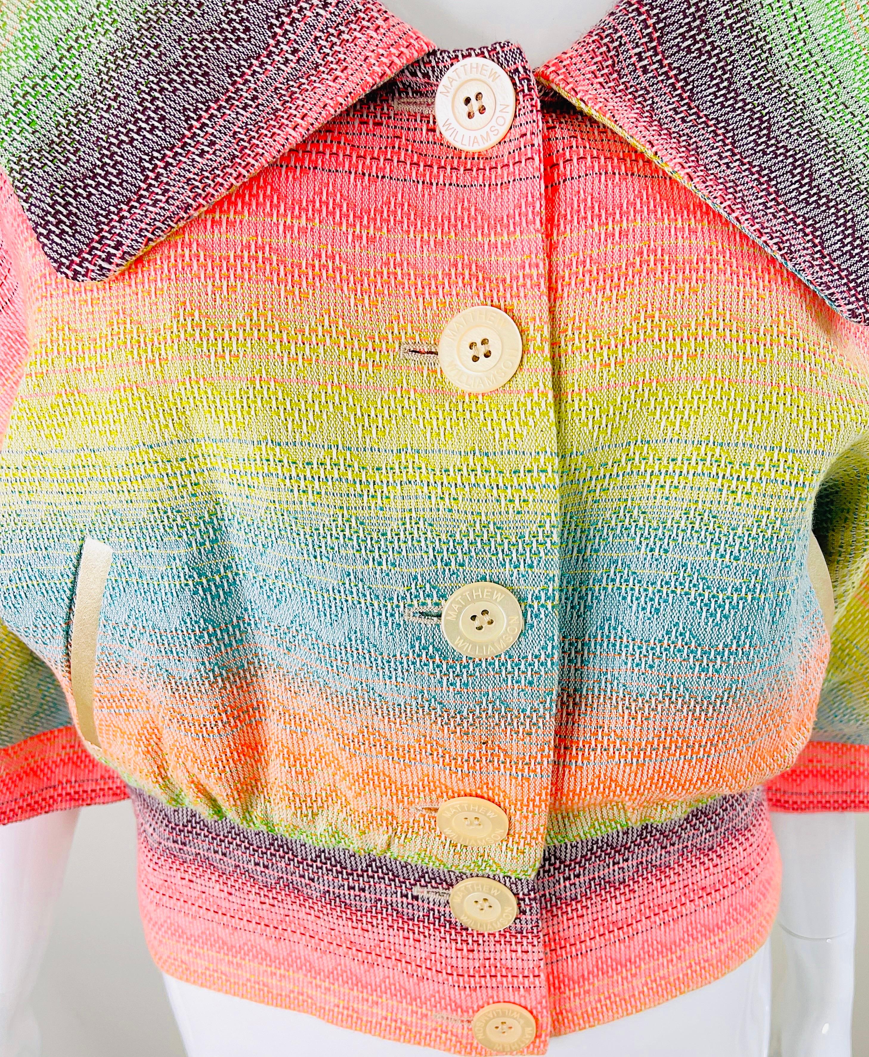 Matthew Williamson Spring 2002 Sz 8 Colorful Rainbow Striped 3/4 Sleeves Jacket  For Sale 3
