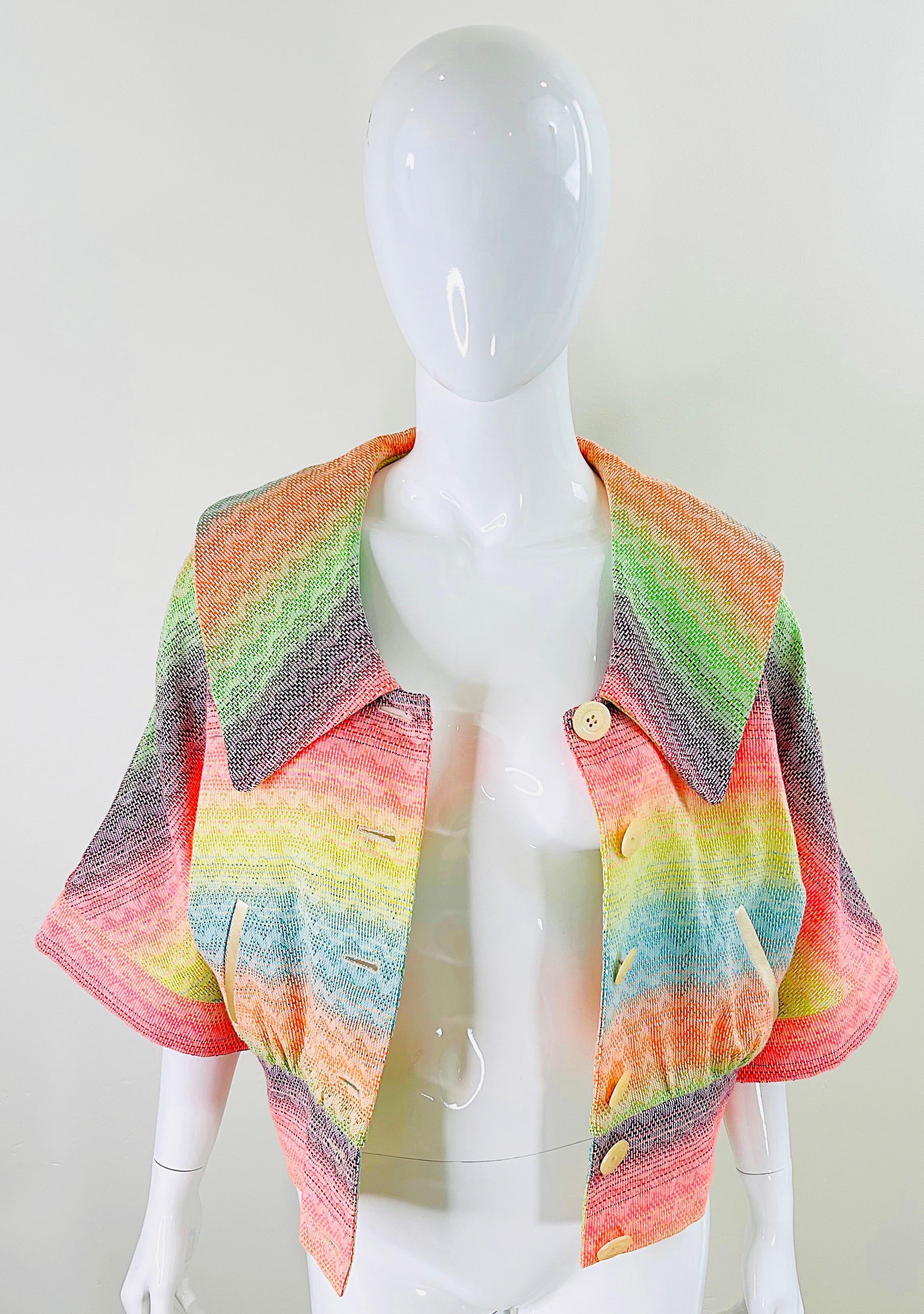 Matthew Williamson Spring 2002 Sz 8 Colorful Rainbow Striped 3/4 Sleeves Jacket  For Sale 5