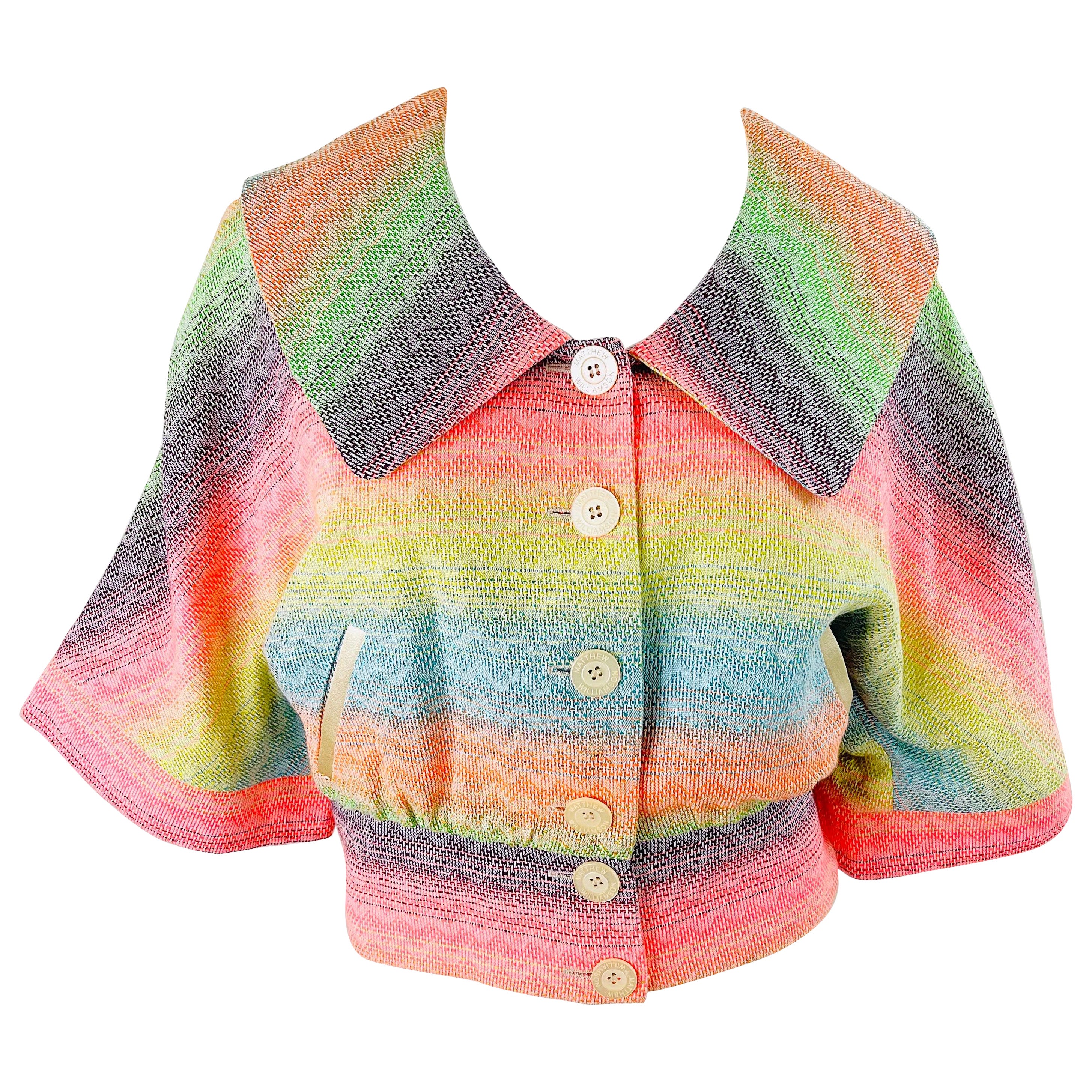 Matthew Williamson Frühjahr 2002 Gr. 8 farbenfrohe gestreifte Regenbogen-Jacke mit 3/4-Ärmeln im Angebot