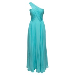 Matthew Williamson Turquoise One-Shoulder Silk Evening Gown