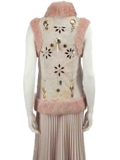 Matthew Williamson Vintage Pink Fur Trim Studded Gilet Size S