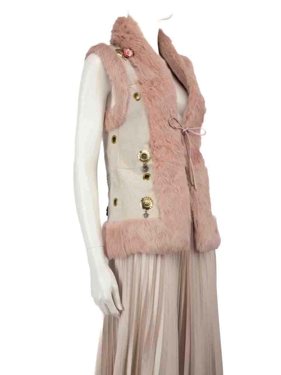 Matthew Williamson Vintage Pink Fur Trim Studded Gilet Size S In Good Condition For Sale In London, GB