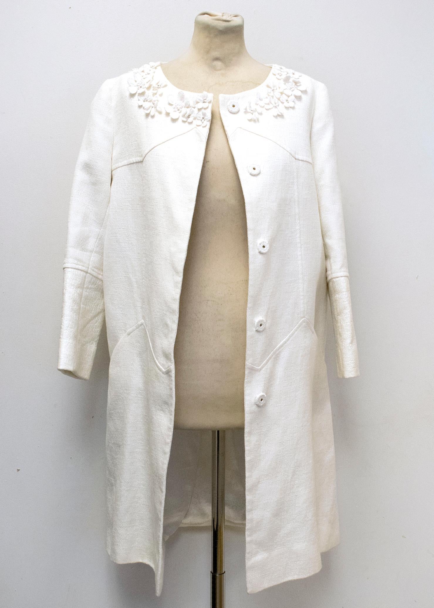 Women's Matthew Williamson White Cotton Linen Summer Coat - Size US 2-4 For Sale