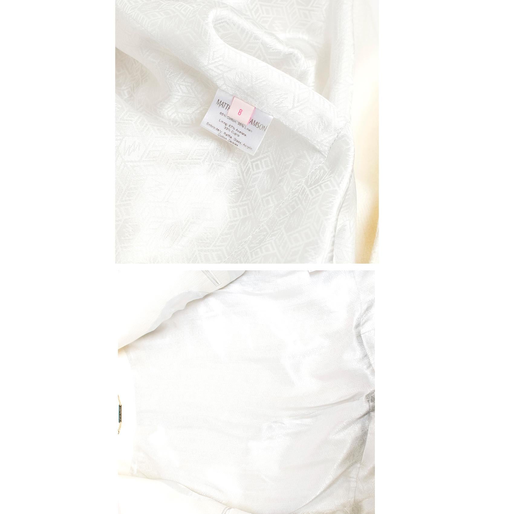 Matthew Williamson White Cotton Linen Summer Coat - Size US 2-4 For Sale 4