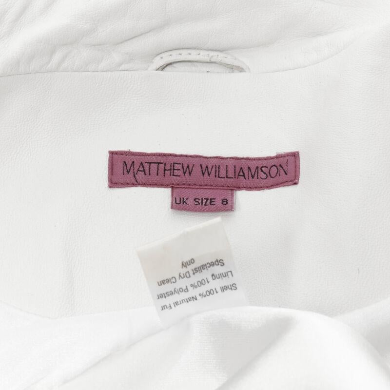 MATTHEW WILLIAMSON white natural fur 3/4 sleeve cropped jacket UK8 S For Sale 7