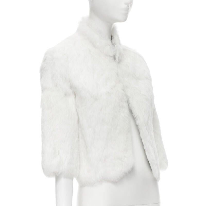 MATTHEW WILLIAMSON white natural fur 3/4 sleeve cropped jacket UK8 S In Excellent Condition For Sale In Hong Kong, NT