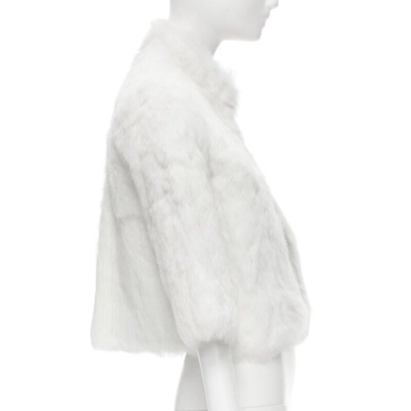 Women's MATTHEW WILLIAMSON white natural fur 3/4 sleeve cropped jacket UK8 S For Sale