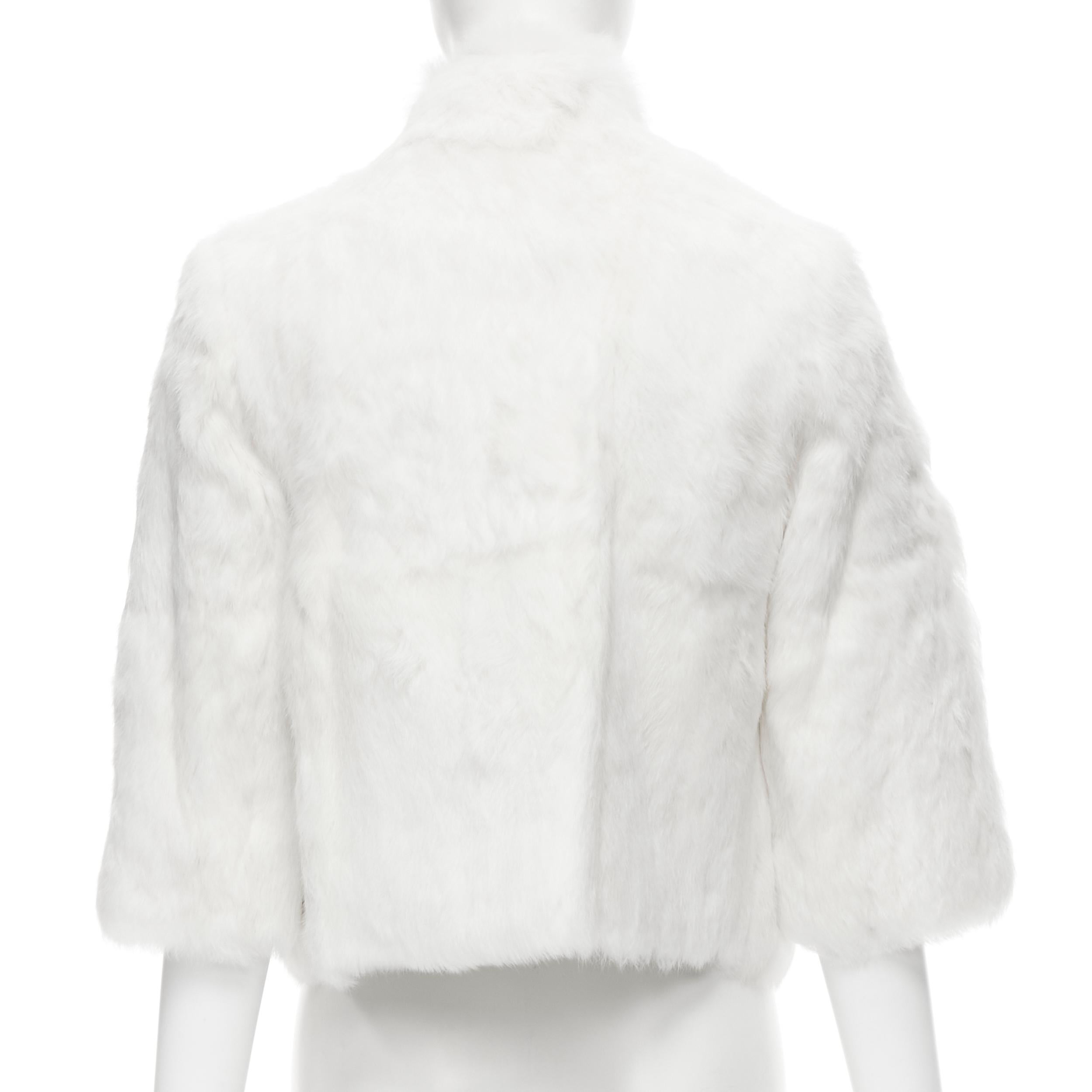Gray MATTHEW WILLIAMSON white natural fur 3/4 sleeve cropped jacket UK8 S For Sale