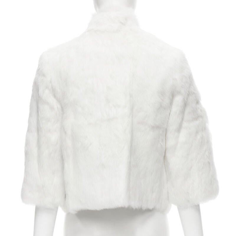 MATTHEW WILLIAMSON white natural fur 3/4 sleeve cropped jacket UK8 S For Sale 1