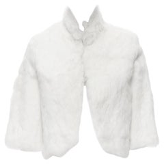 A. Matthews Williamson, giacca in pelliccia naturale bianca con maniche a 3/4, UK8 S. White