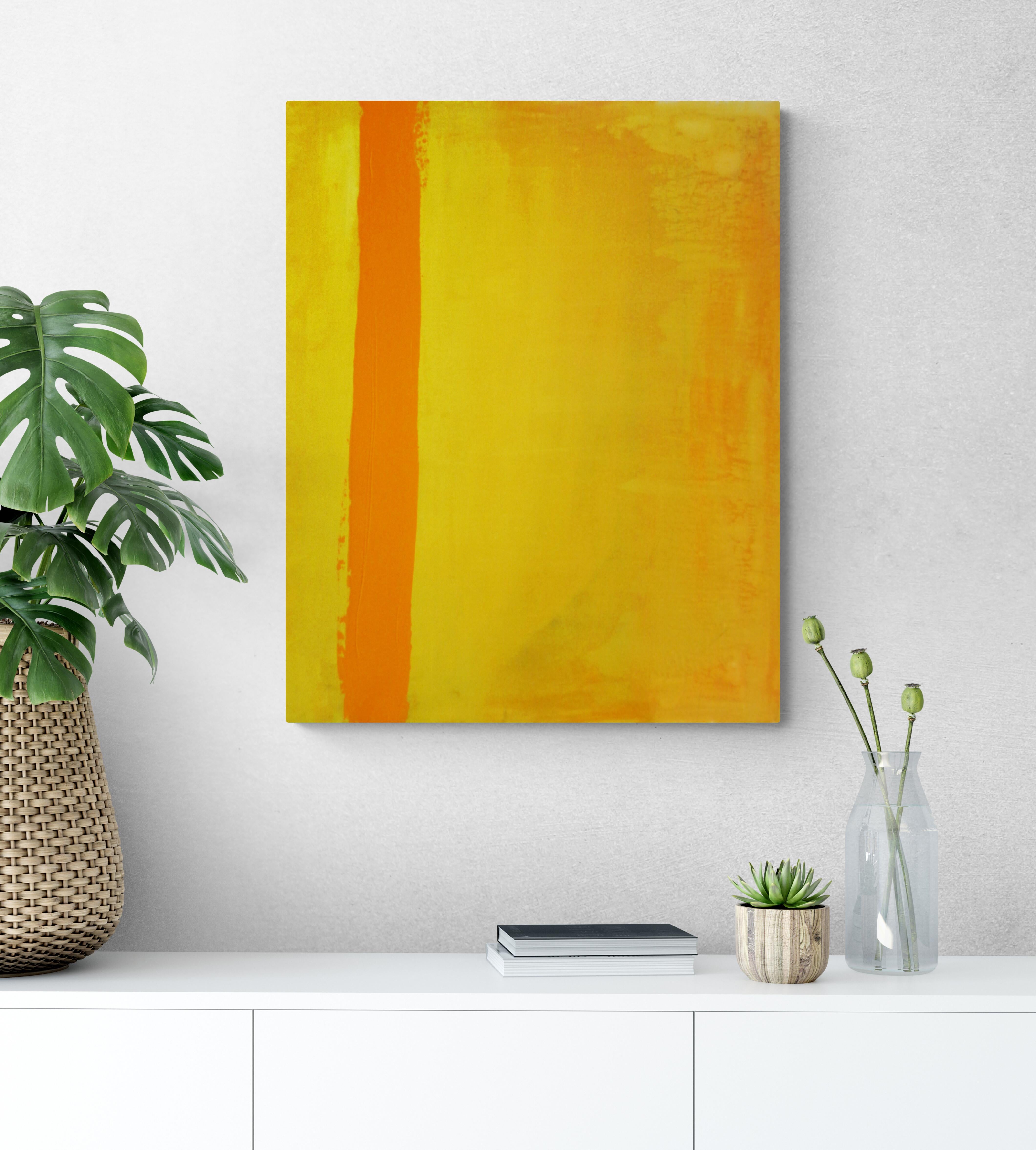 Life at the Orange Bar, Original Yellow & Orange Abstract Painting, 2017 For Sale 1
