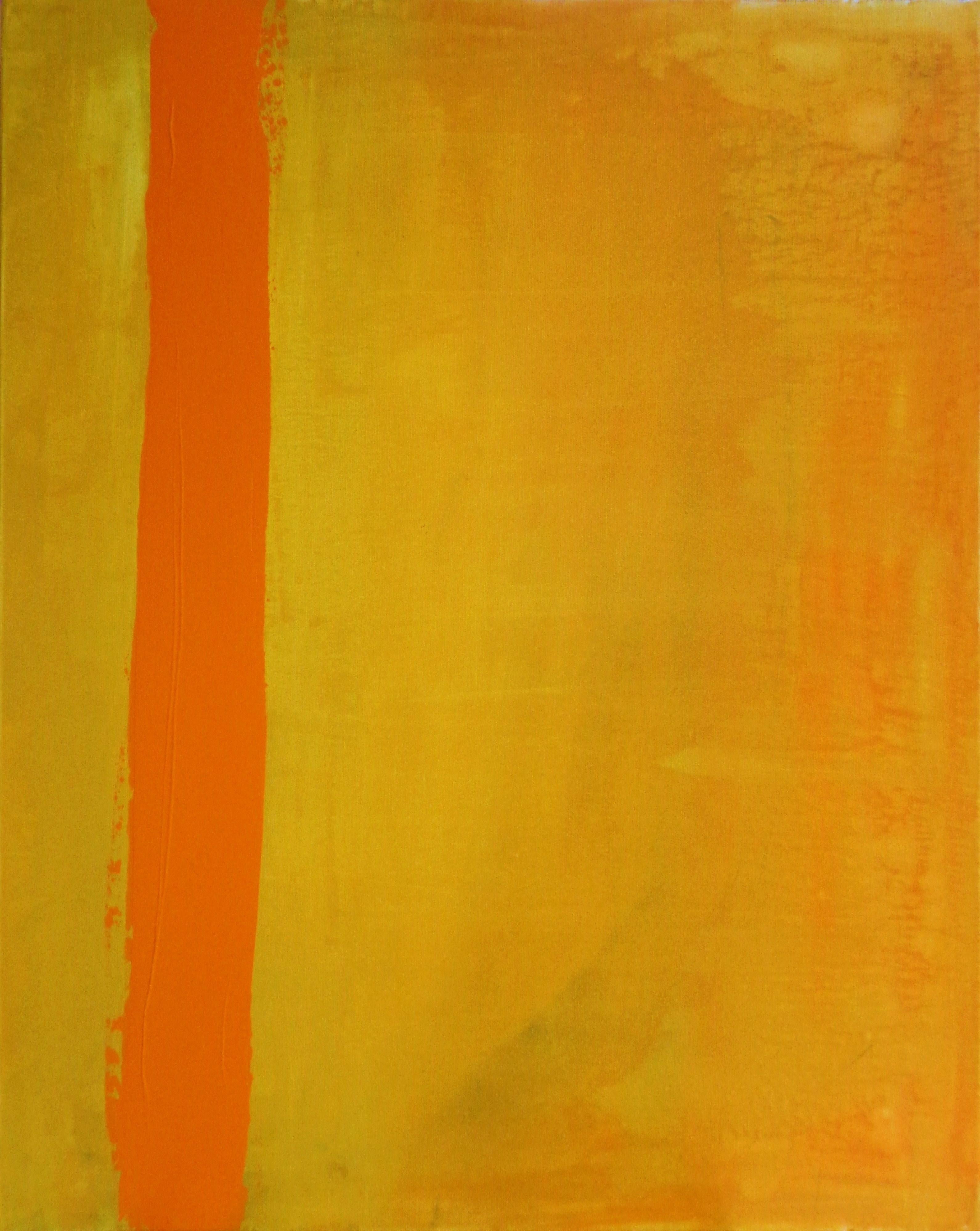 Life at the Orange Bar, Original Yellow & Orange Abstract Painting, 2017
30" x 24" x 1.5" (HxWxD)
Unframed, but comes "cloth-edged" (black) and ready to display with hanging wire

Artist Commentary:
From my growing body of Geometric Advanced Color