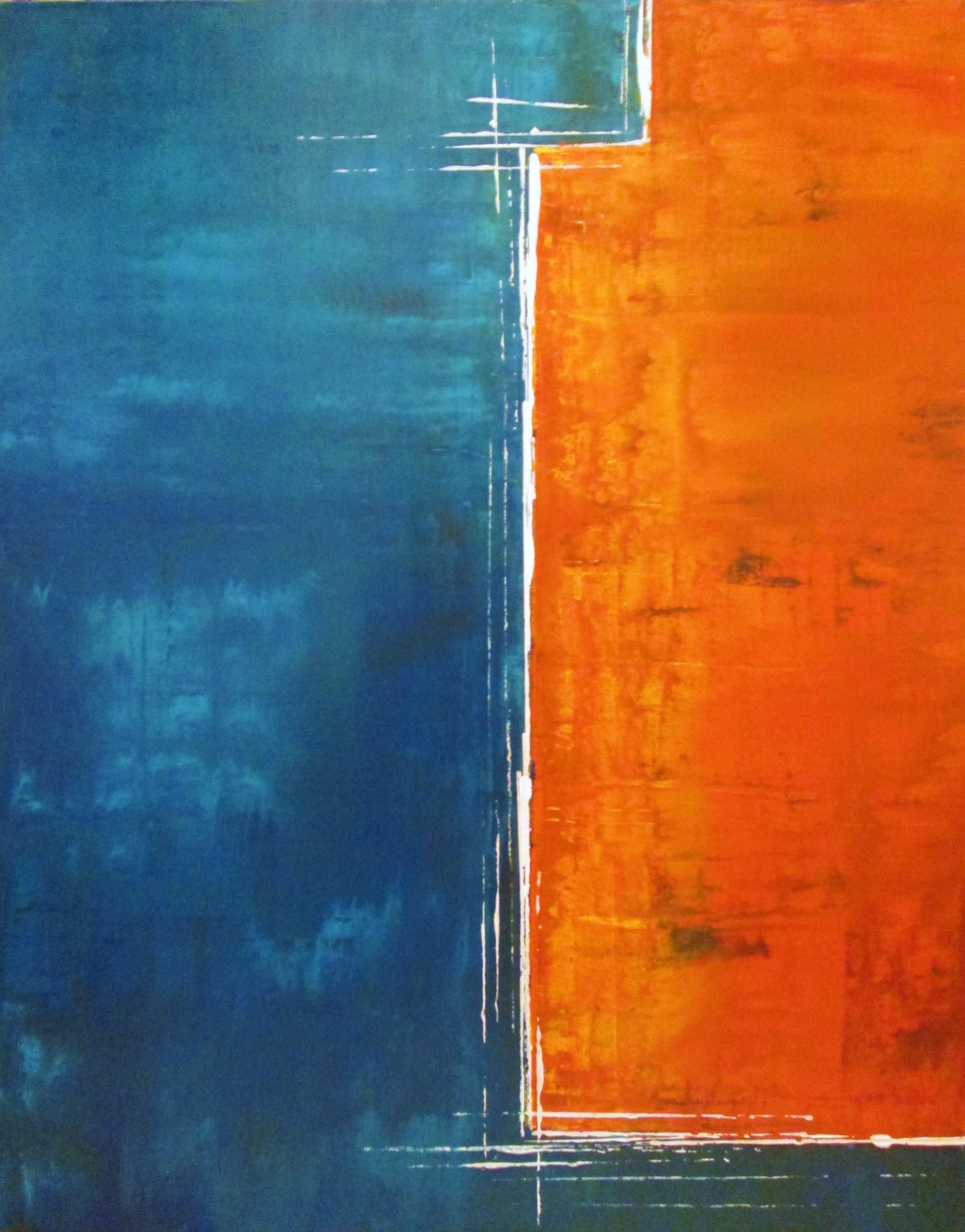 Matthew Zedler Abstract Painting - Panacea Pour l’âme #14, Abstract Blue & Orange Acrylic Painting, 2012