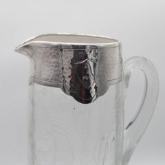 MATTHEWS & CO. 1910 Edwardian Antique Cut Crystal Pitcher With .999 Silver Over