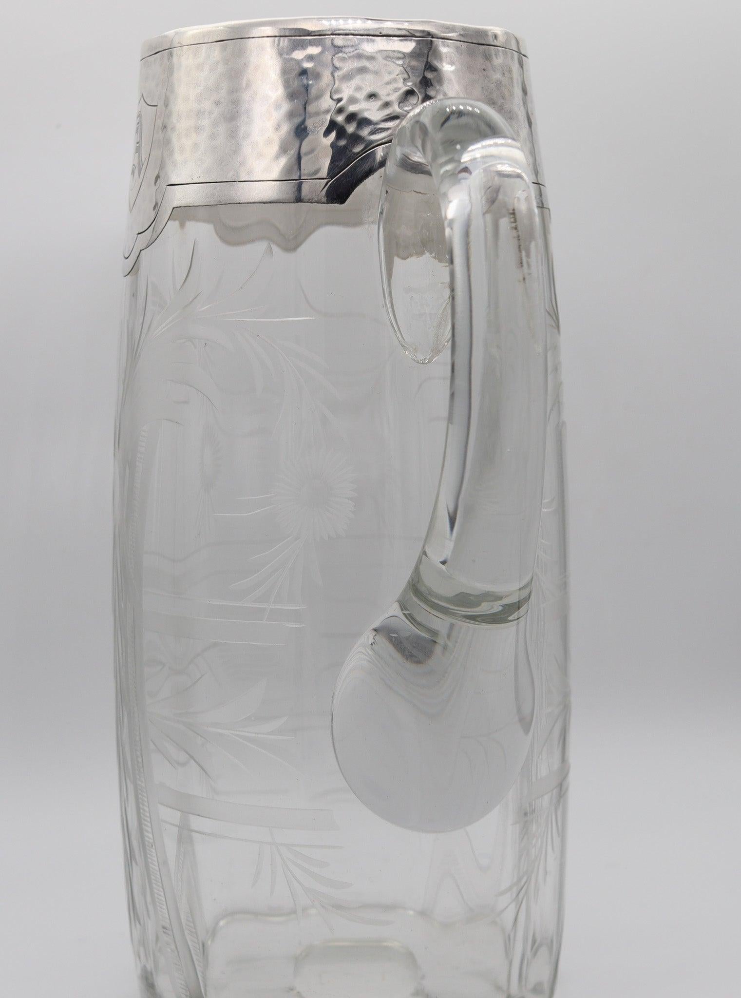 MATTHEWS & CO. 1910 jarra eduardiana de cristal tallado antiguo con plata .999 por encima Estadounidense en venta