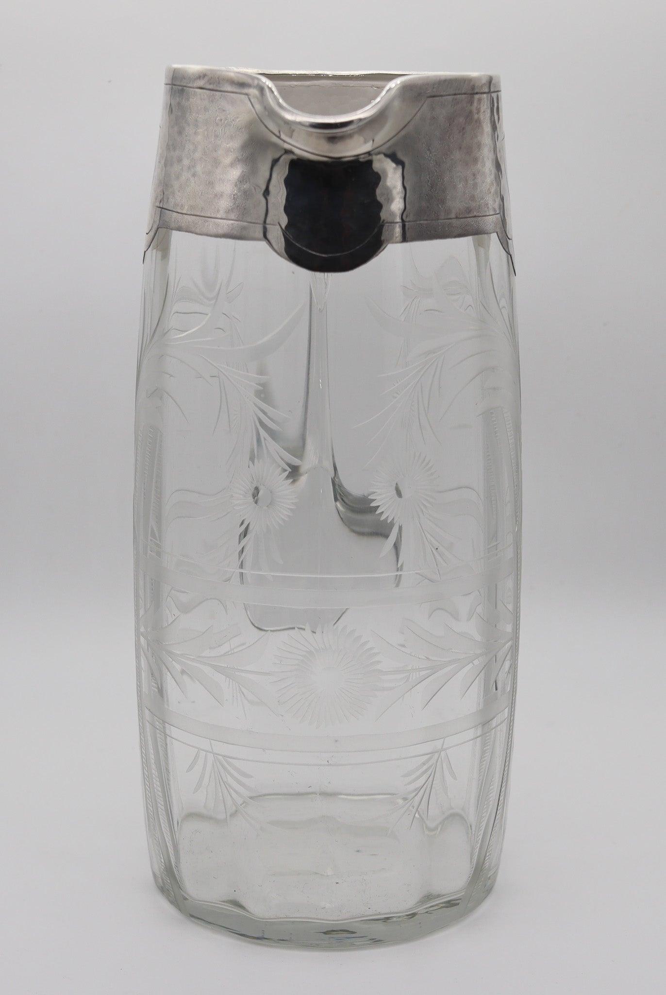 MATTHEWS & CO. 1910 jarra eduardiana de cristal tallado antiguo con plata .999 por encima Hecho a mano en venta