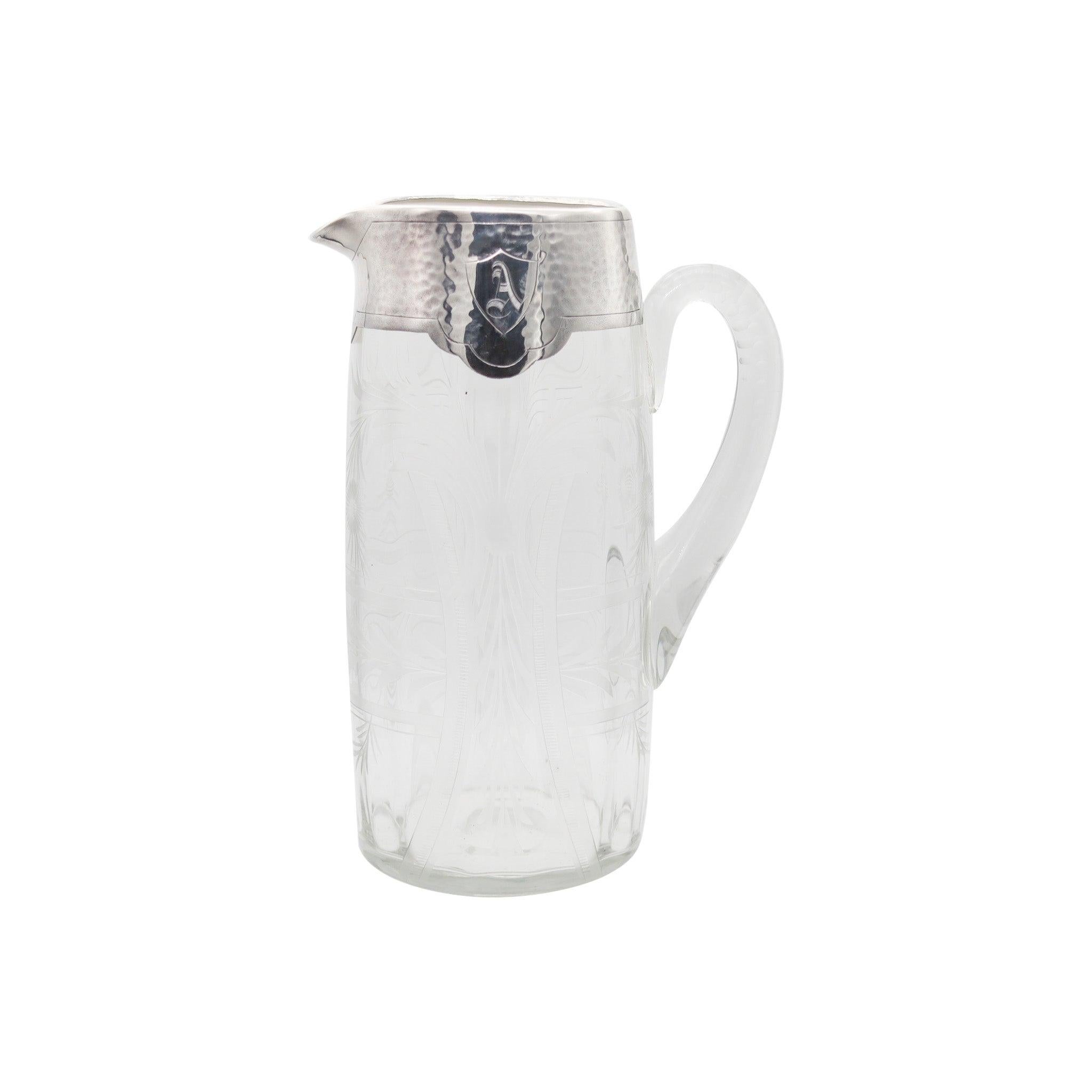 MATTHEWS & CO. 1910 jarra eduardiana de cristal tallado antiguo con plata .999 por encima principios del siglo XX en venta