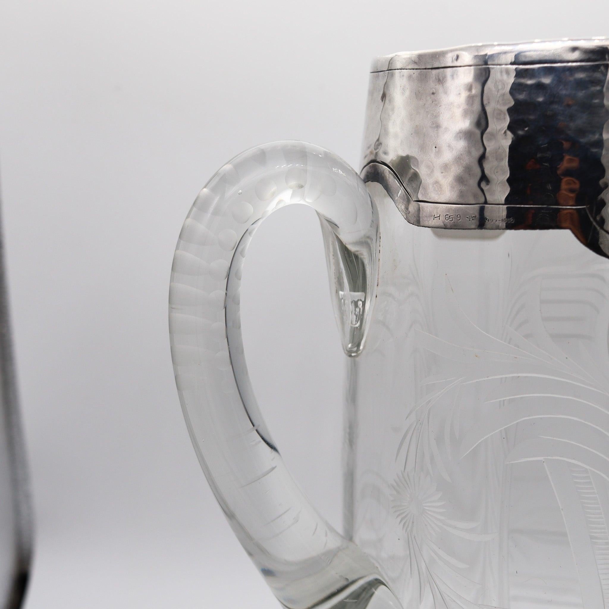MATTHEWS & CO. 1910 jarra eduardiana de cristal tallado antiguo con plata .999 por encima en venta 1