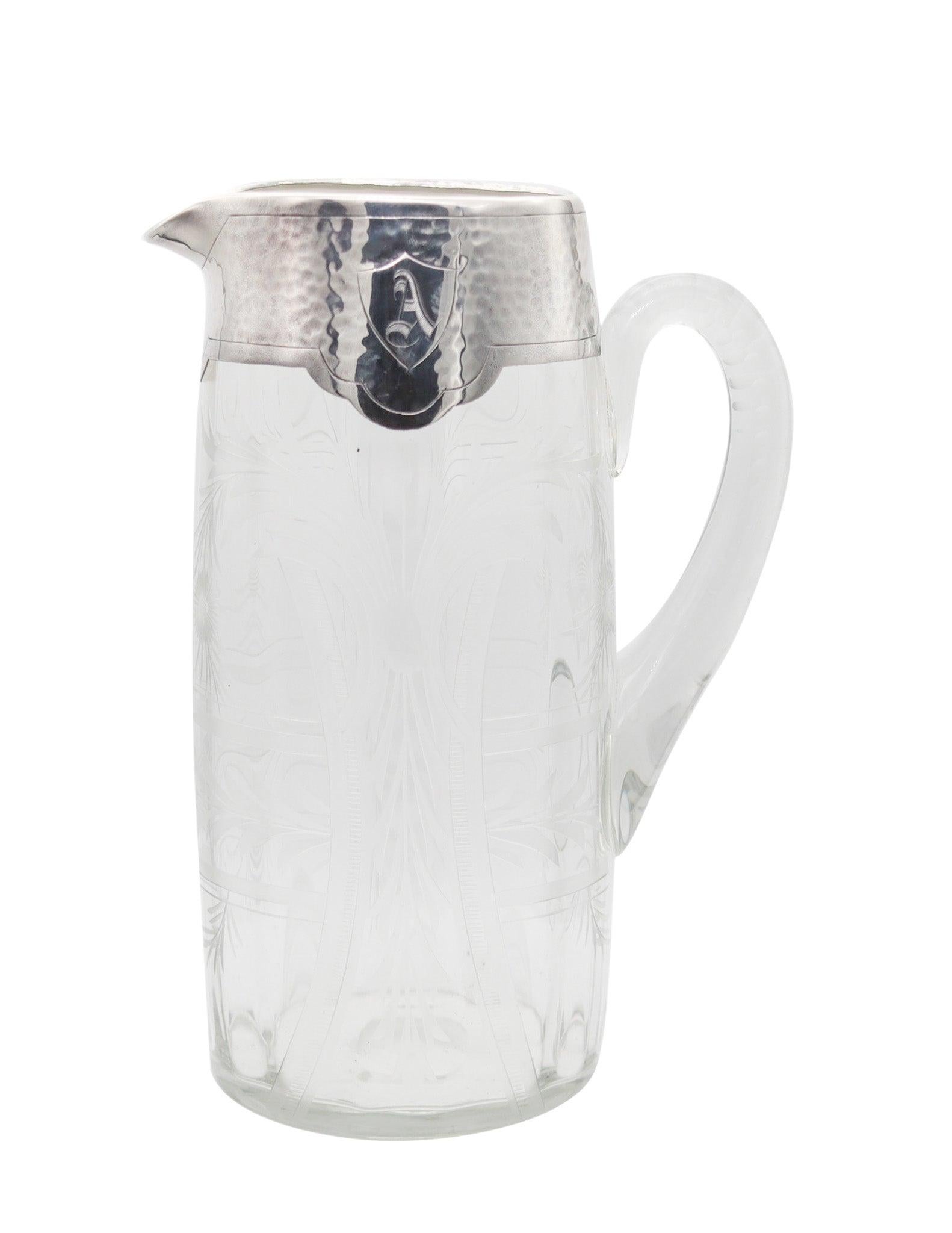 MATTHEWS & CO. 1910 jarra eduardiana de cristal tallado antiguo con plata .999 por encima en venta