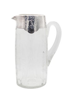 MATTHEWS & CO. 1910 Edwardian Antique Cut Crystal Pitcher With .999 Silver Over