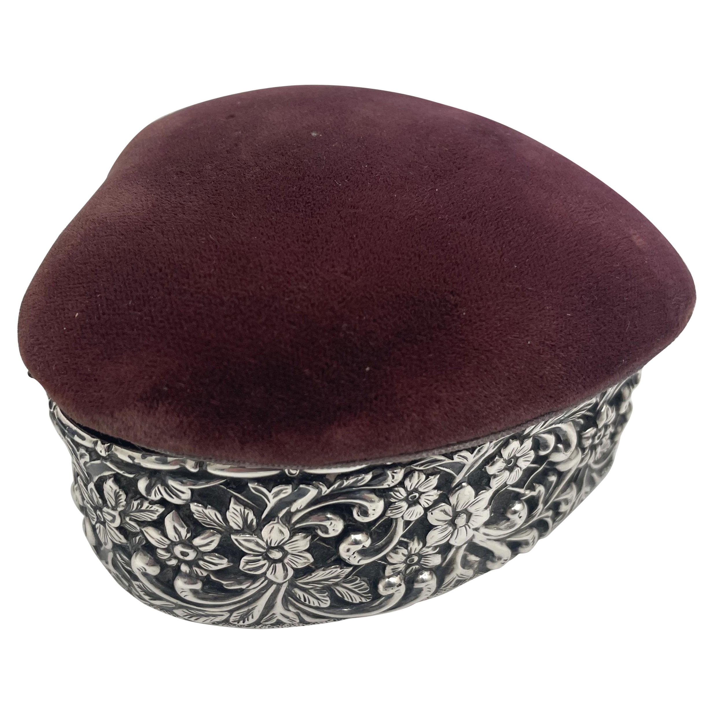 Matthews English 1911 Sterling Silver Repousse Heart-Shaped Jewelry Box