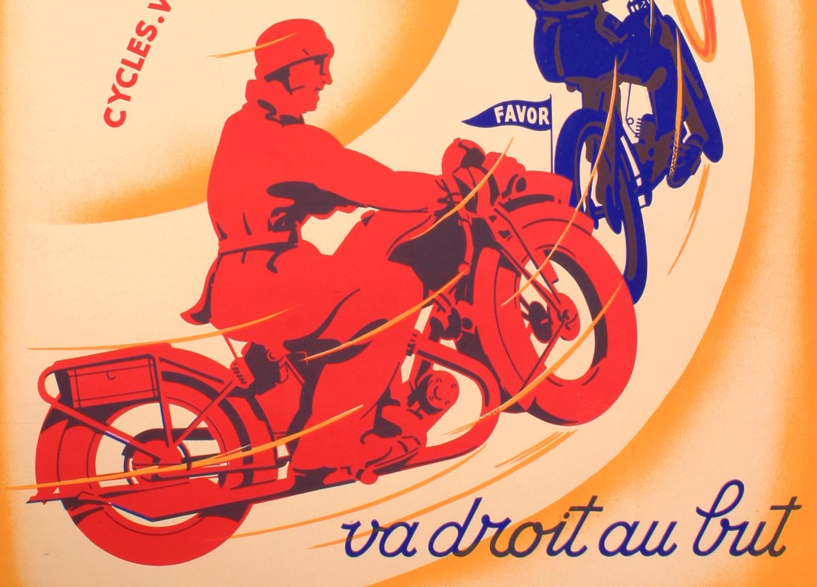 Matthey, Original Art Deco Motorcycle Poster, Favor Bicycle, Moped, 1925 In Good Condition For Sale In SAINT-OUEN-SUR-SEINE, FR