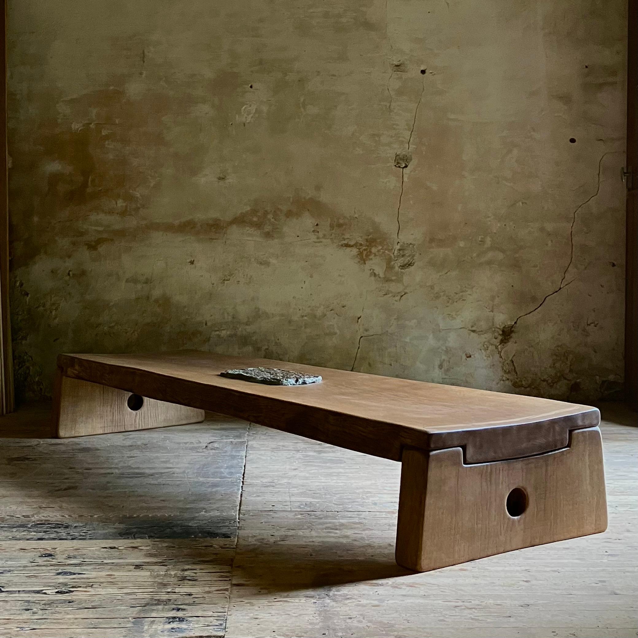 Matthias Biberon Low Table, Oak, Walnut & Schist 2023 For Sale 5