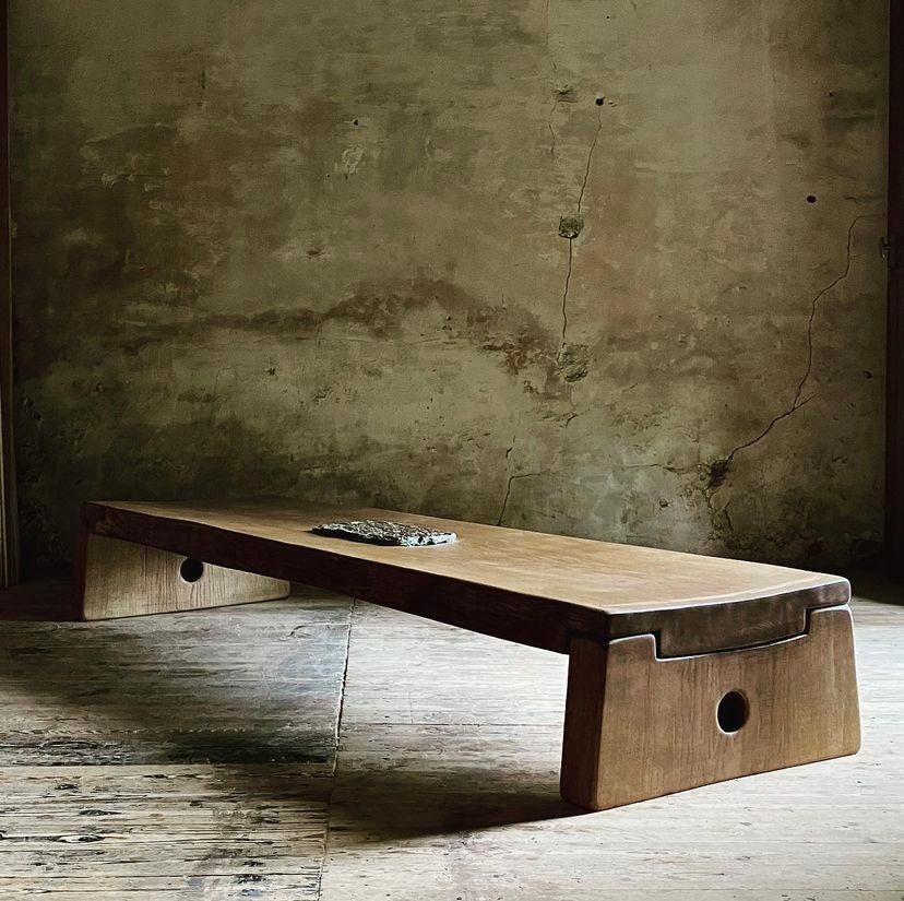 French Matthias Biberon Low Table, Oak, Walnut & Schist 2023 For Sale