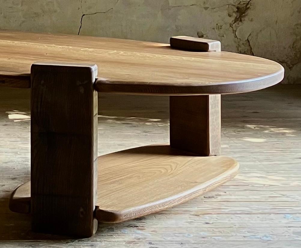 French Matthias Biberon solid oak oval low table For Sale
