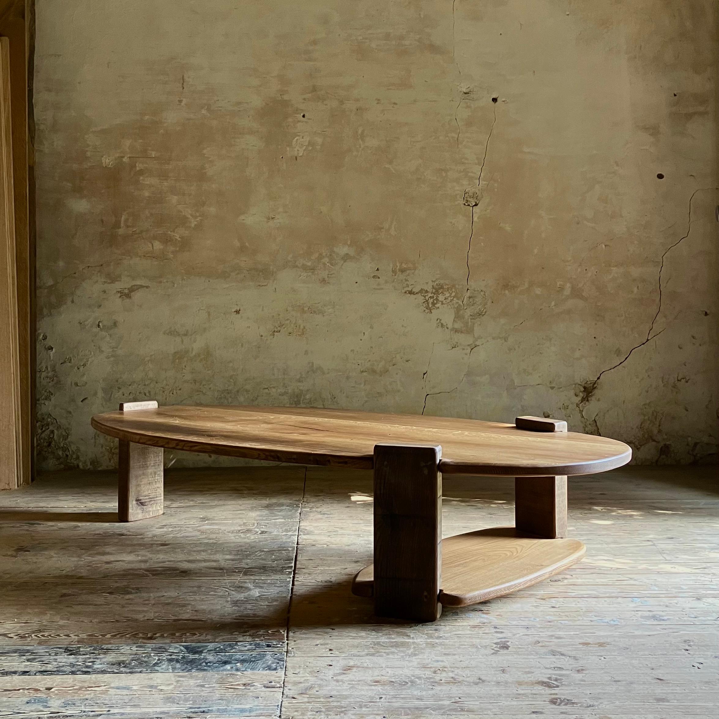 Matthias Biberon solid oak oval low table In New Condition For Sale In Santa Gertrudis, Baleares