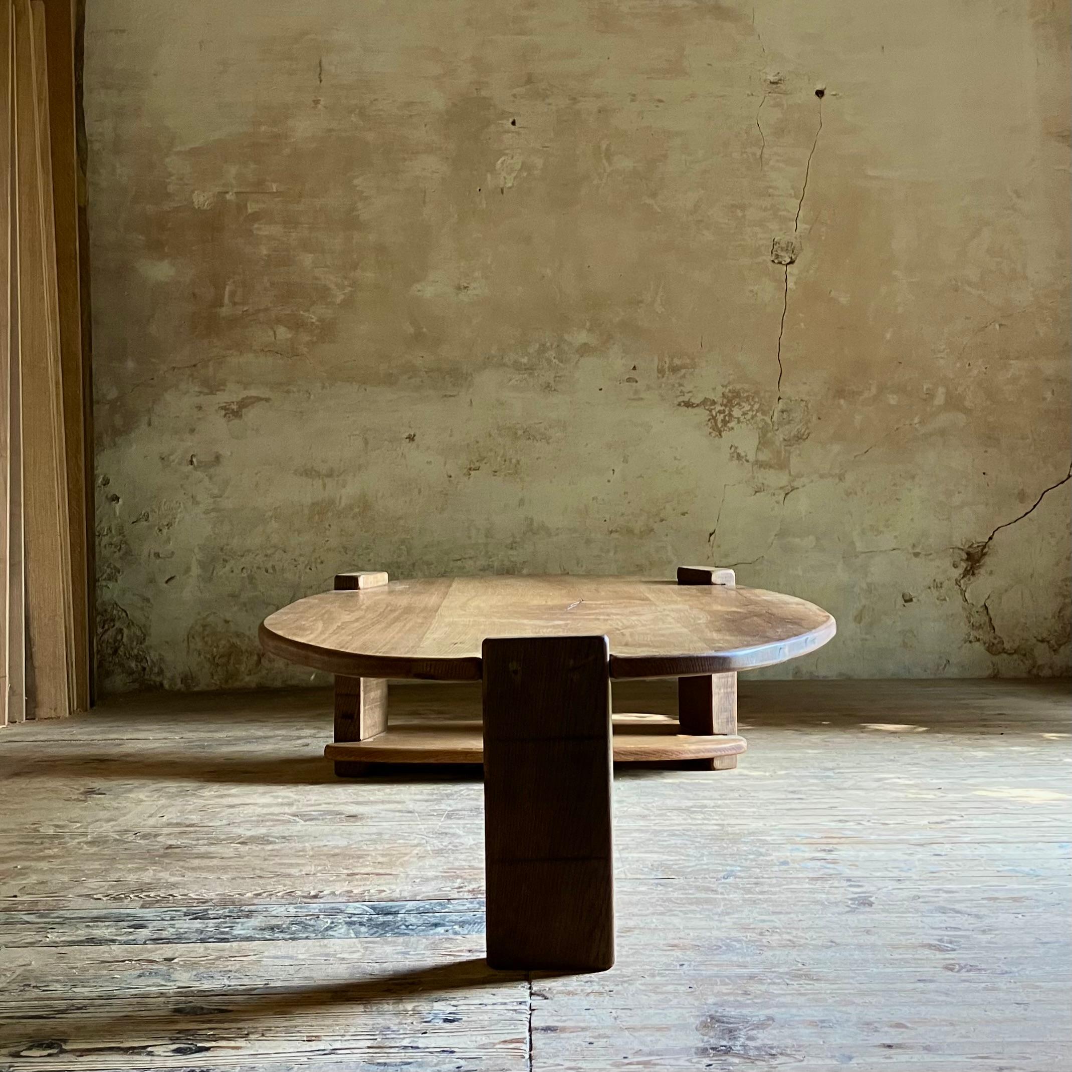 Contemporary Matthias Biberon solid oak oval low table For Sale