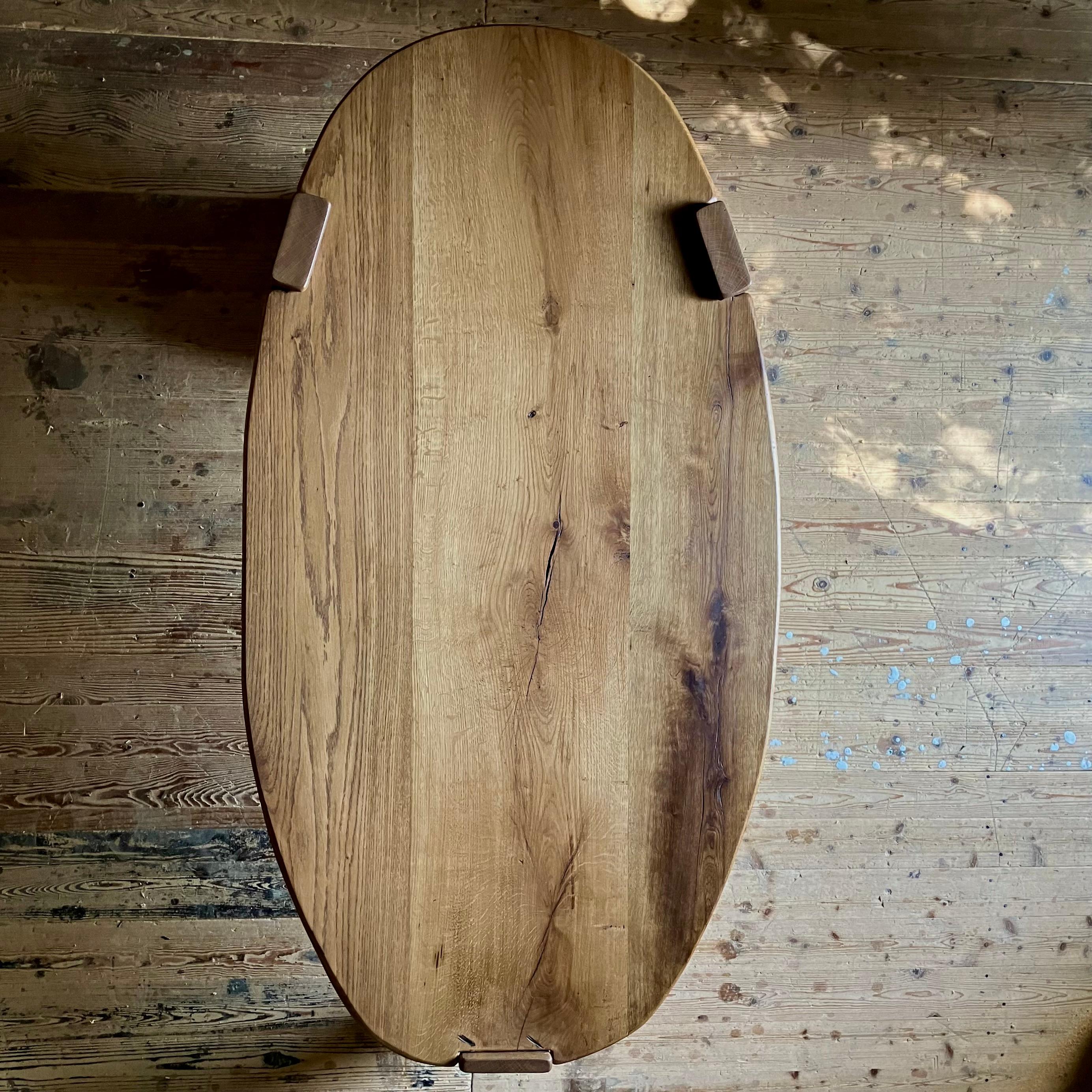 Matthias Biberon solid oak oval low table For Sale 1