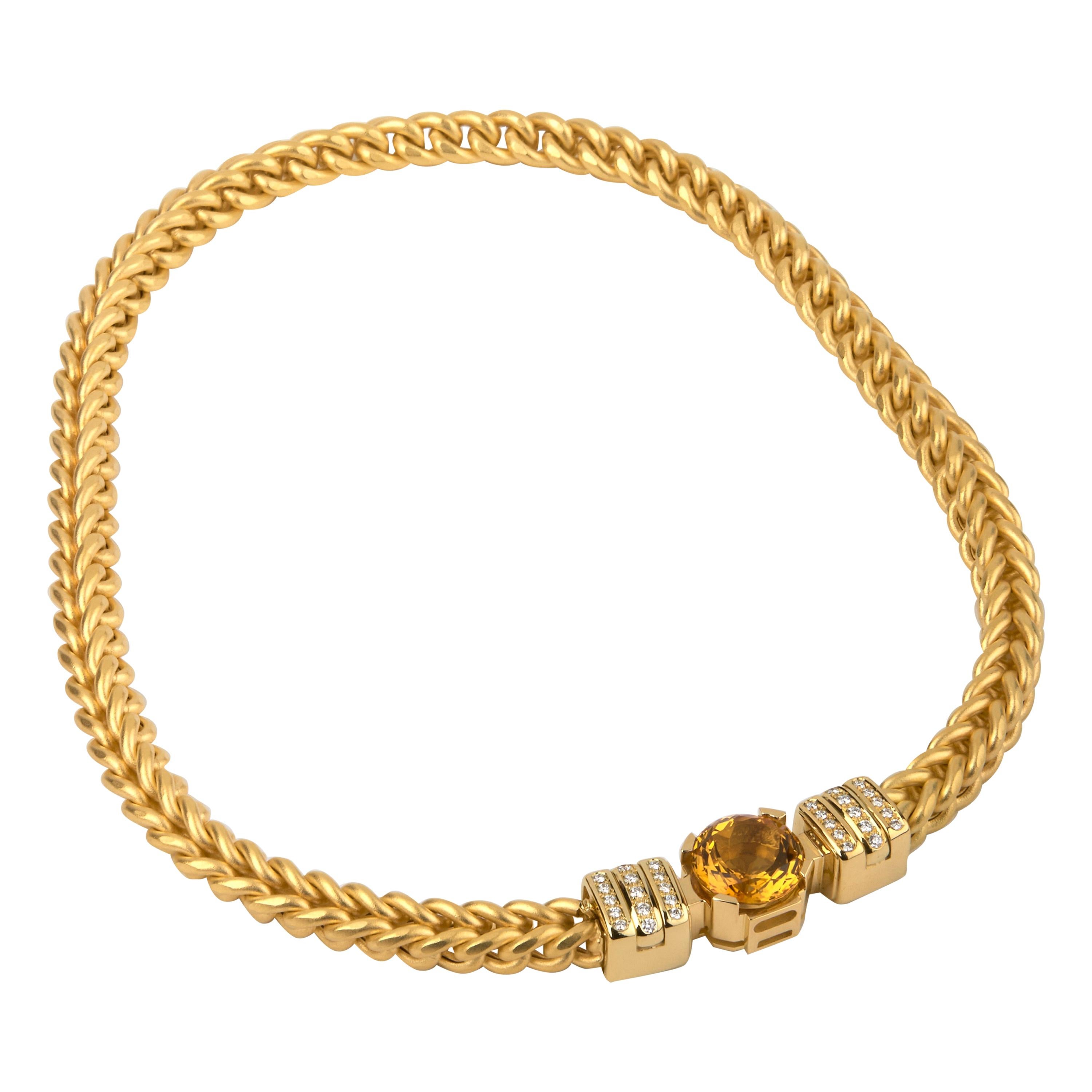 Matthia's & Claire 18 Karat Gold "Etruscan" Braided Citrine Diamond Necklace For Sale