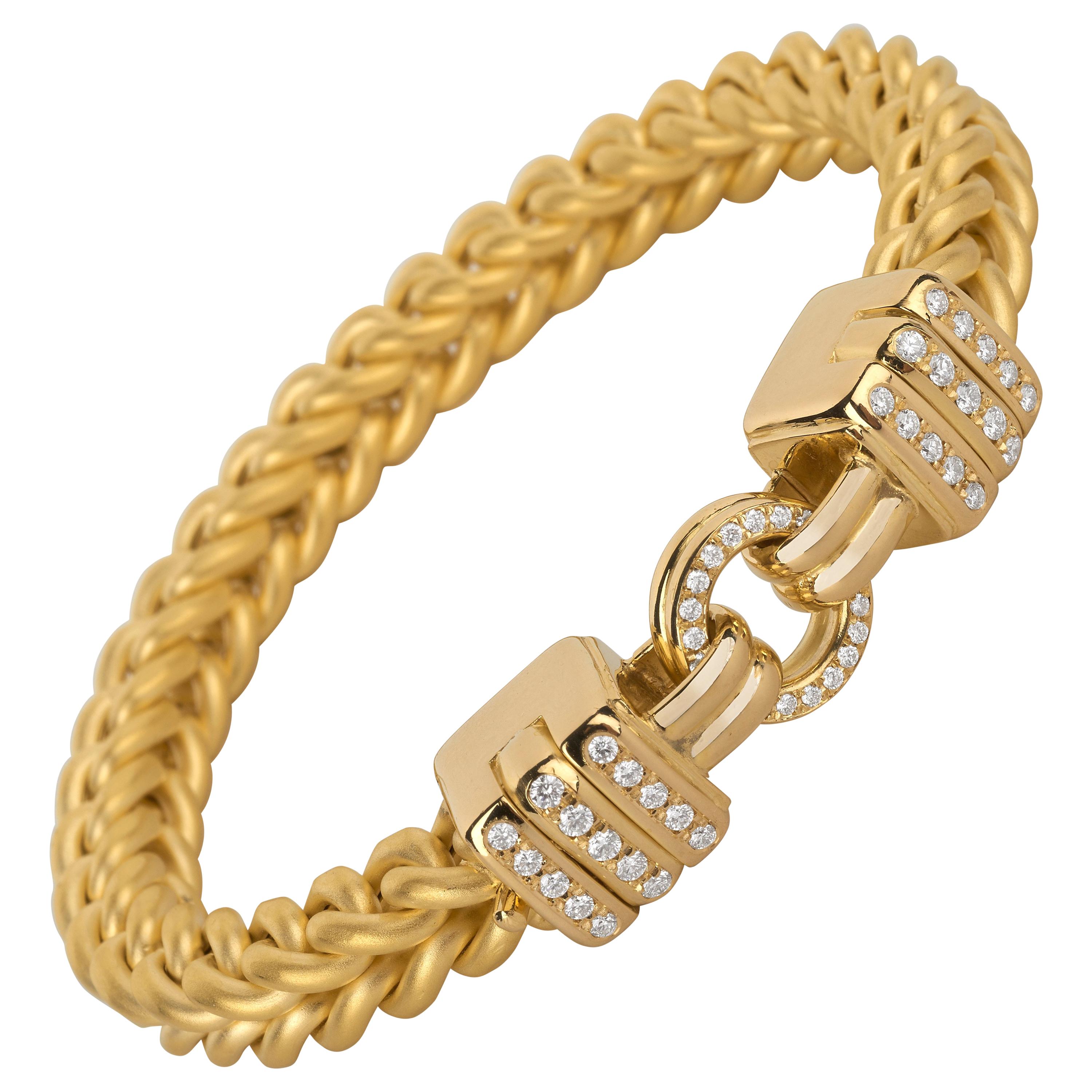 Matthia's & Claire 18 Karat Gold „„Etruscan““ geflochtenes geflochtenes Diamantarmband