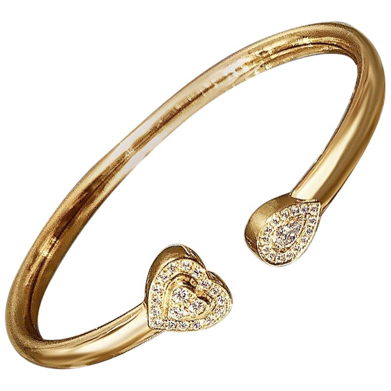 Matthia's & Claire 18 Karat Rose Gold and Diamonds Heart Cuff Bracelet