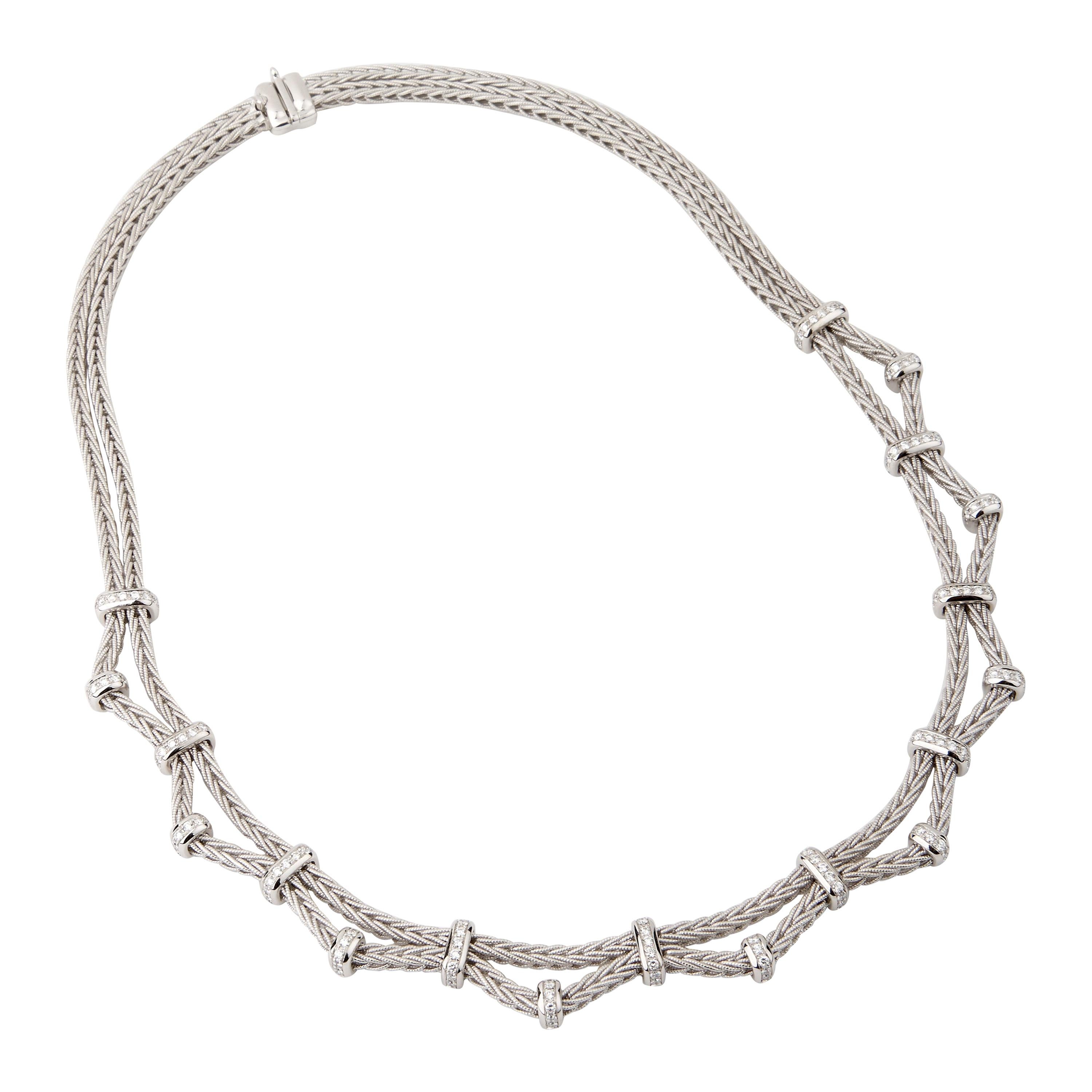 Matthia's & Claire 18 Karat Weißgold „„Etruscan““ geflochtene geflochtene Diamant-Halskette im Angebot