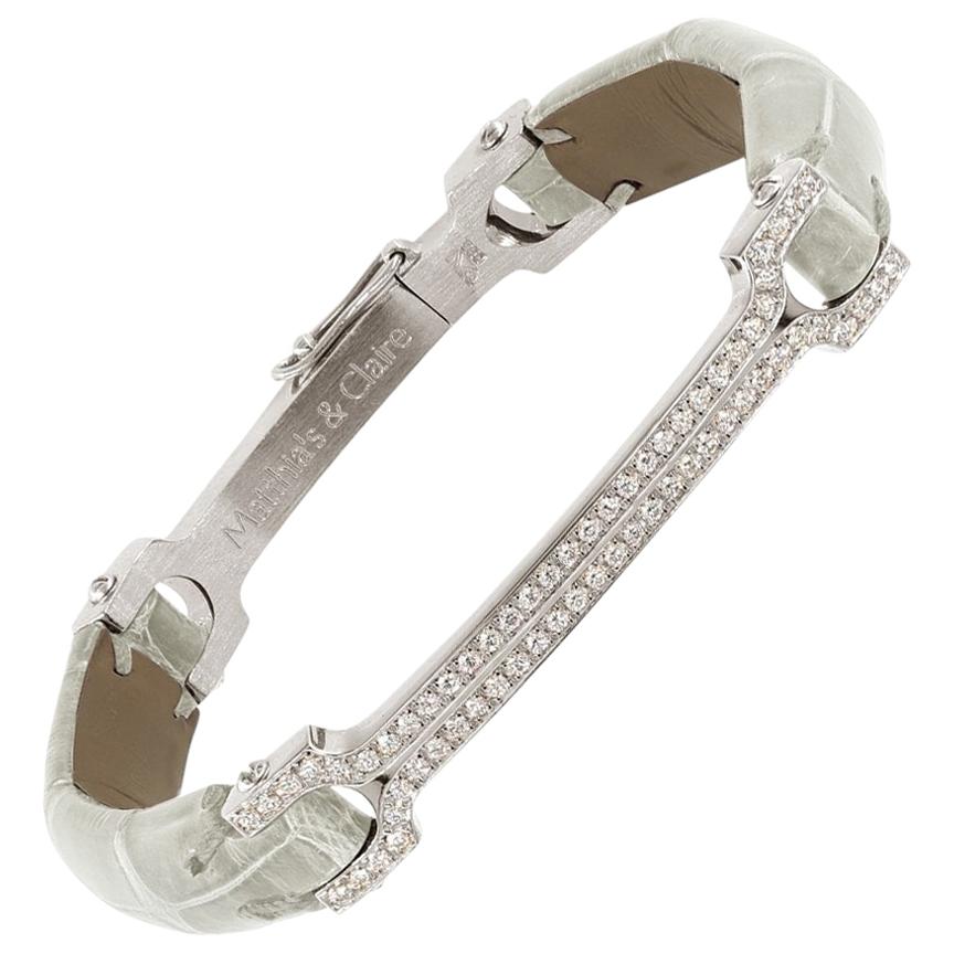 Matthia's & Claire 18 Karat White Gold Pave Diamond Alligator "Skin" Bracelet